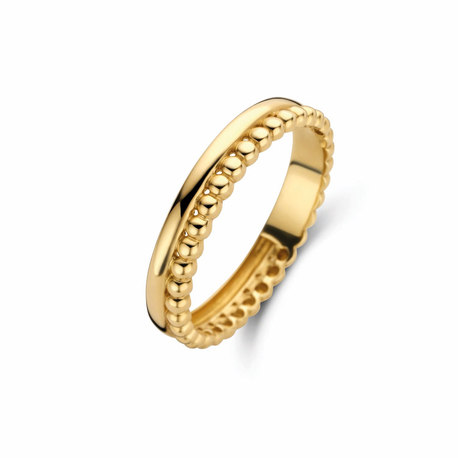 Deze 14 karaat gouden ring van Jackie is opvallend en subtiel tegelijk! De Villa Cimbrone Ring bestaat uit een gladde ring en een ring met gebubbelde band.