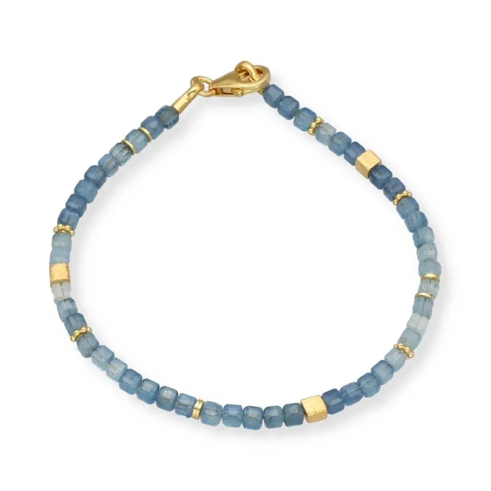 Armband go, aquamarijn AA 3mm blokjes 19 cm