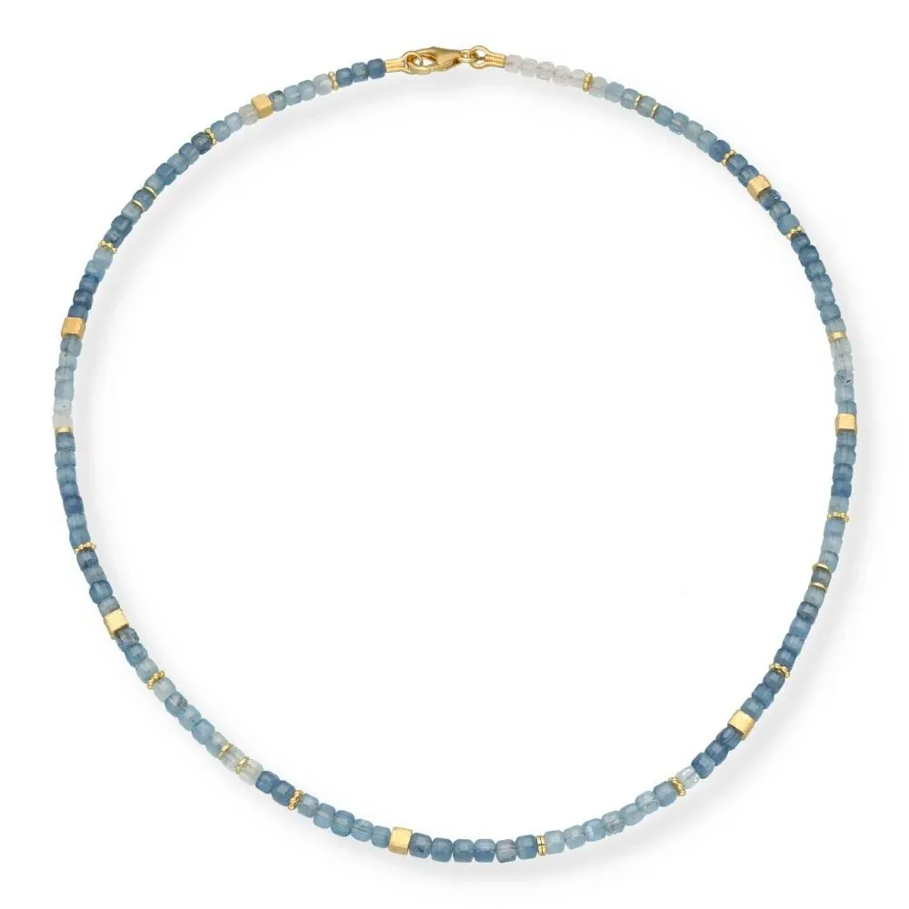 Collier go, Aquamarijn AA3mm blokjes, 43 cm