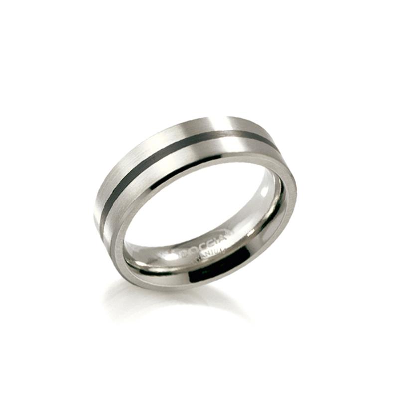 0101-1462. Boccia tianium heren ring met een zwarte emaille lijn. 