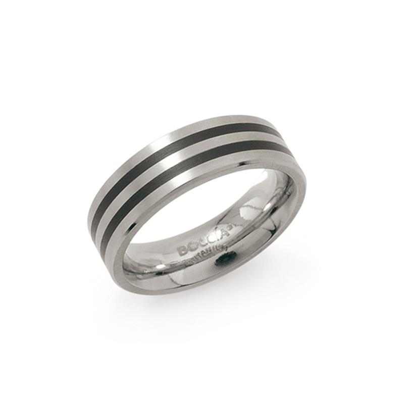  Boccia titanium ring met 2 zwarte banen