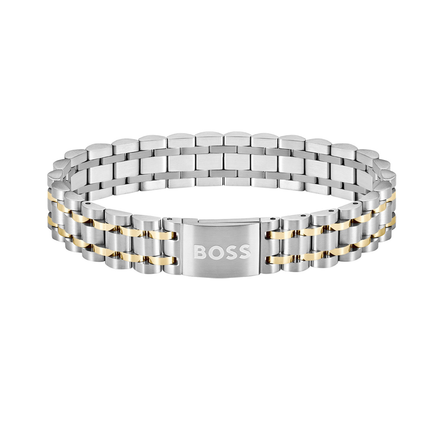 BOSS JEWELS HBJ1580647 OWAN Mannen Armband 19cm
Deze armband van BOSS uit de OWAN serie met artikelnr. HBJ1580647 is een stoer sieraad voor de echte BOSS klant. De stalen bicolor armband heeft een fijne mat glanzende schakelband en sluit met een magneetsluiting. In het midden van de armband zit een zilverkleurige tussenschakel die goed opvalt in het geheel. Op de schakel staat het BOSS logo gegraveerd. De armband heeft een lengte van 19cm en is goed te combineren met andere sieraden van BOSS. 

Het merk:
HUGO BOSS is afgestemd op levensstijlen waar het gaat om kwaliteit en precisie. Het wereldwijde fashionlabel is verdeeld in twee merken: BOSS en HUGO. Het merk BOSS biedt geavanceerde, moderne horloges gericht op kwaliteit en design om een onberispelijke look te cre&euml;ren &ndash; of het nu zakelijk, casual of sportief is. Ontdek de nieuwe horlogecollectie die bewijst dat details echt het verschil maken.

Specificaties:
- Artikelnr: HBJ1580647
- Schakelarmband
- Materiaal: Staal
- Bicolor
- Lengte: 19cm
