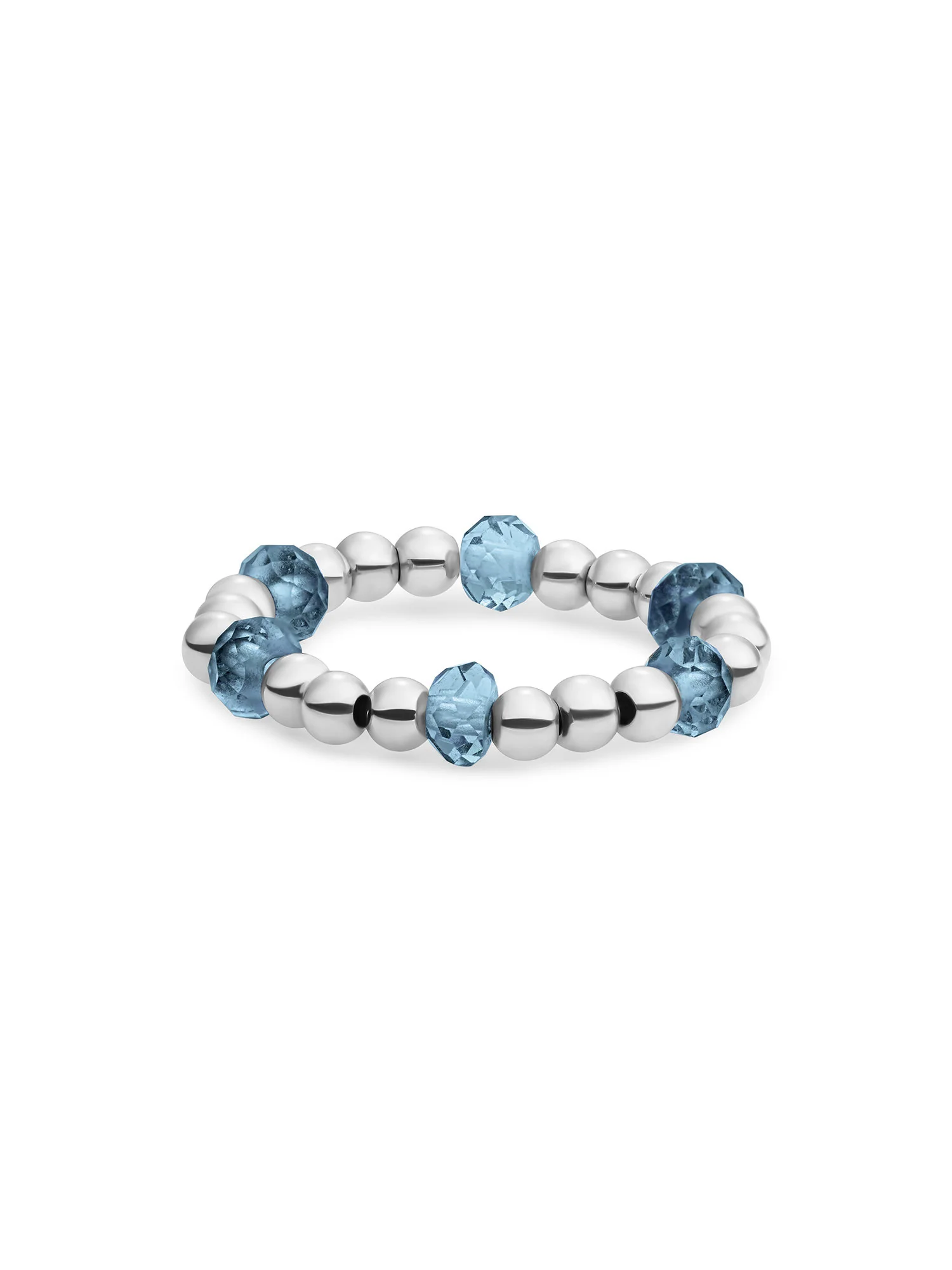 De Kralen Ring Facet Roundel Ocean Topaz Quartz is een verfijnde ring met een frisse uitstraling. De blauwgroene edelsteen is subtiel facetgeslepen en geeft een zachte schittering die rust en elegantie uitstraalt. Ocean Topaz Quartz staat bekend om haar balancerende werking en het stimuleren van mentale helderheid en communicatie. 
