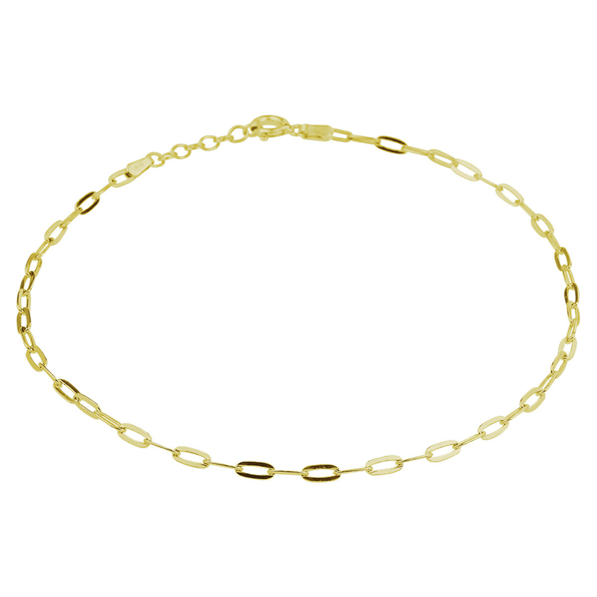 Verguld op 925 zilveren enkelbandje met een schakelbreedte van 2.4mm. Het enkelbandje heeft een draaglengte van 24cm met een extensie van 2cm. Geen garantie op plating.