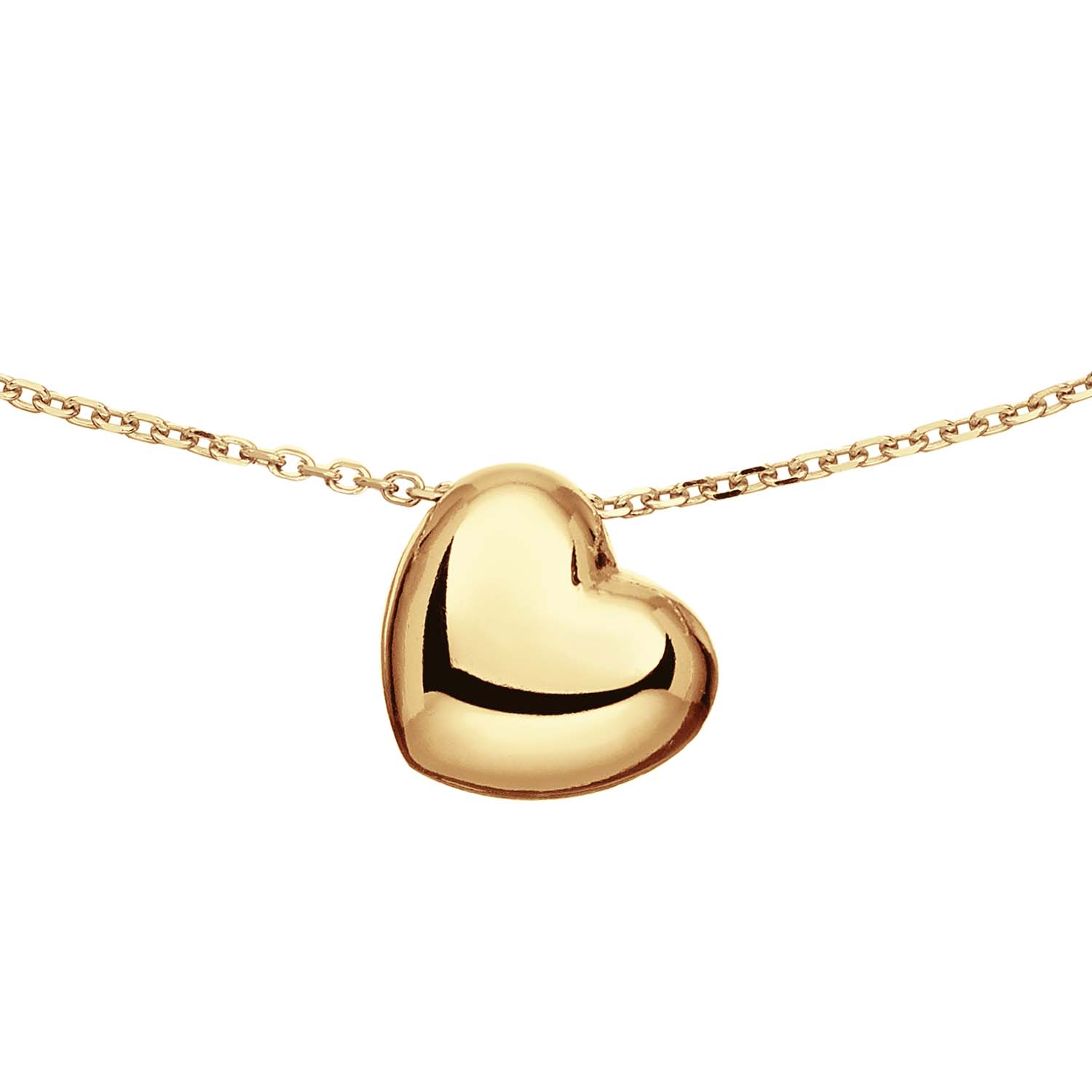Zilver verguld collier van 45 cm met hart hanger.