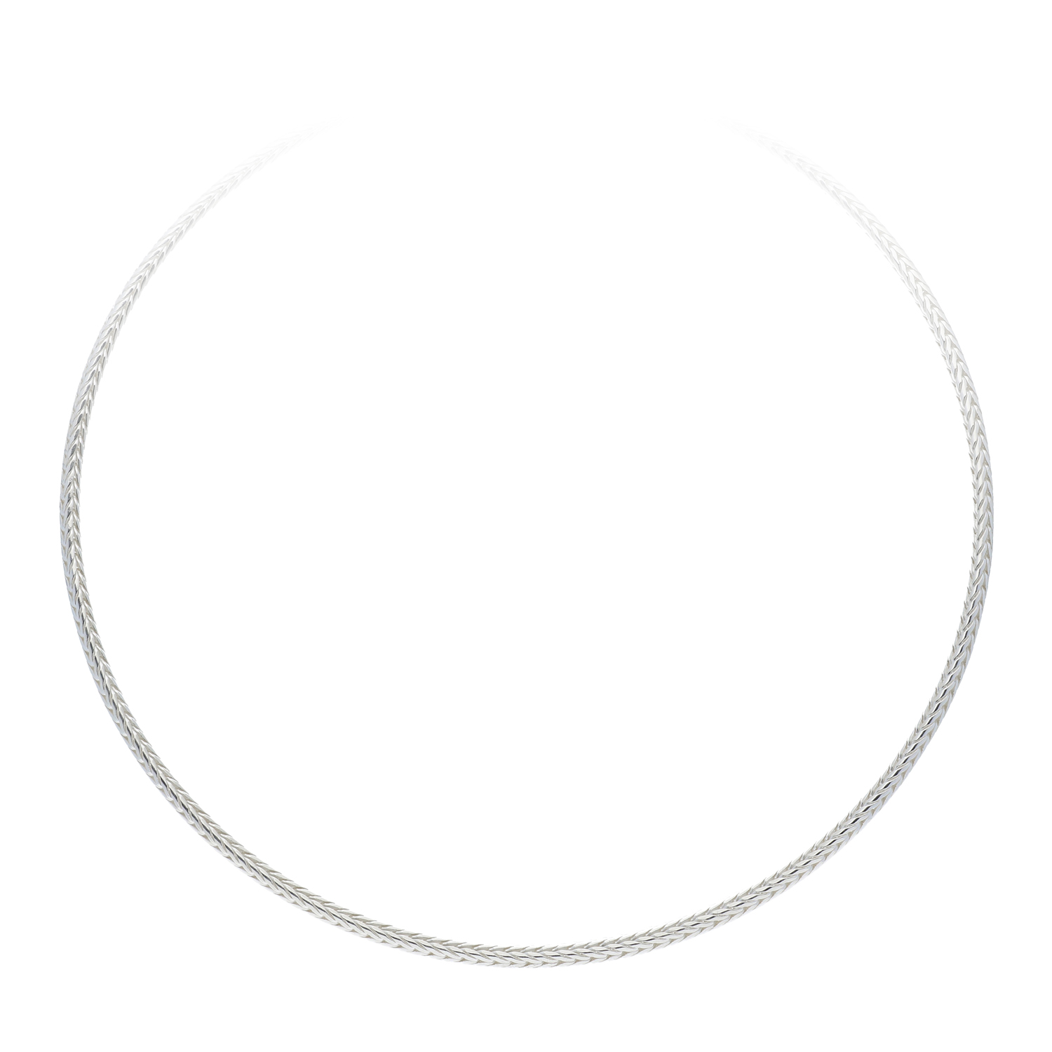 Zilveren lengte artikel met vossestaart schakel. De schakelbreedte is 3.0mm.