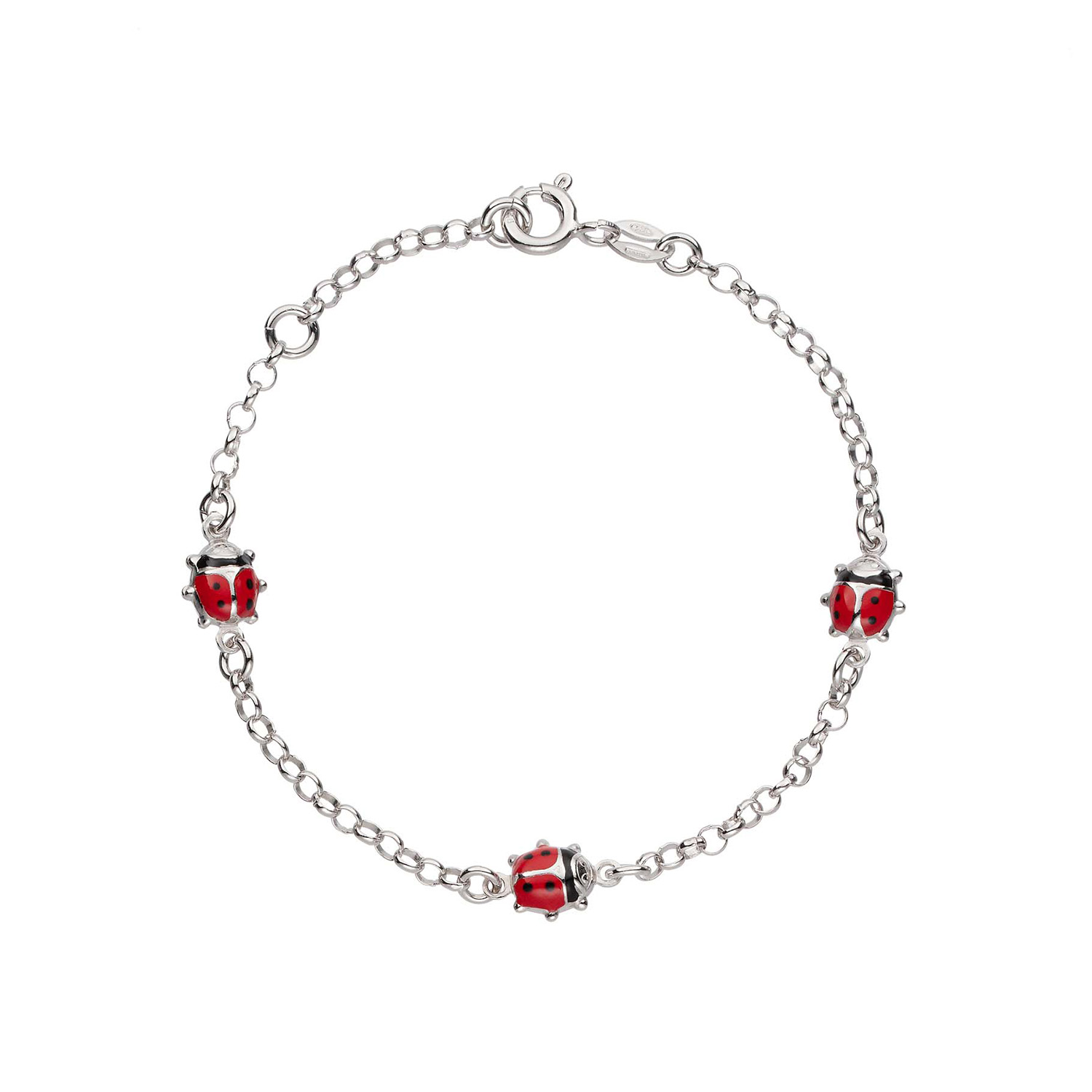 zilveren armband met 3 lieveheersbeestjes 