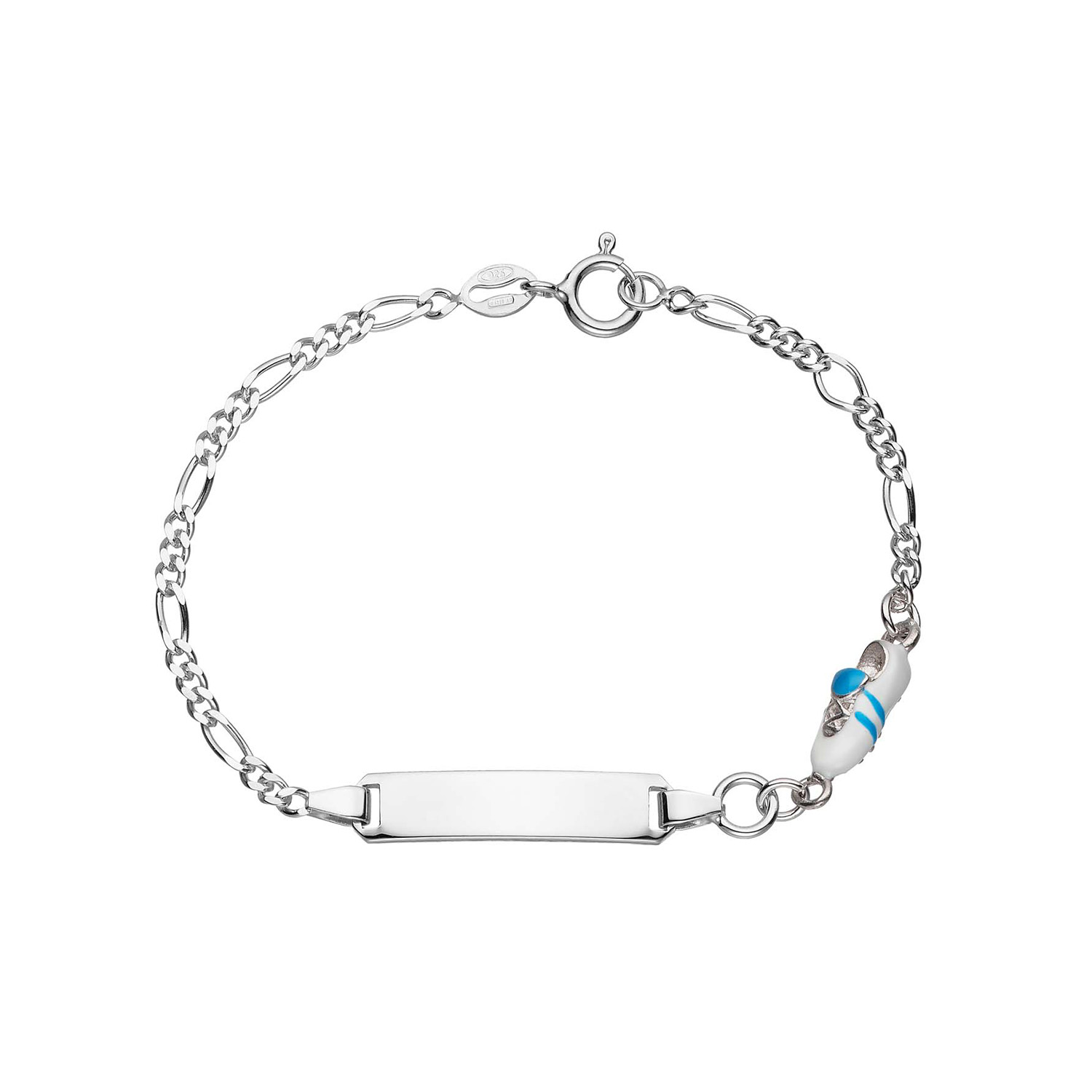 De Kinderplaatarmband is een sierlijke zilveren armband van 25.0 mm breed en 1.0 mm diep, met een gewicht van 3.31 gram. Hij bevat mooie emaille details. Deze elegante armband is perfect om dagelijks te dragen en combineert mooi met casual en sportieve outfits, waardoor het een ideaal accessoire is voor kinderen.
