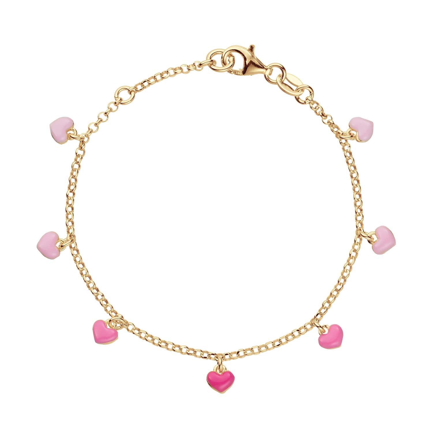 Goud op zilver  Kinderarmb. 7x Hart Pink 14+2cm