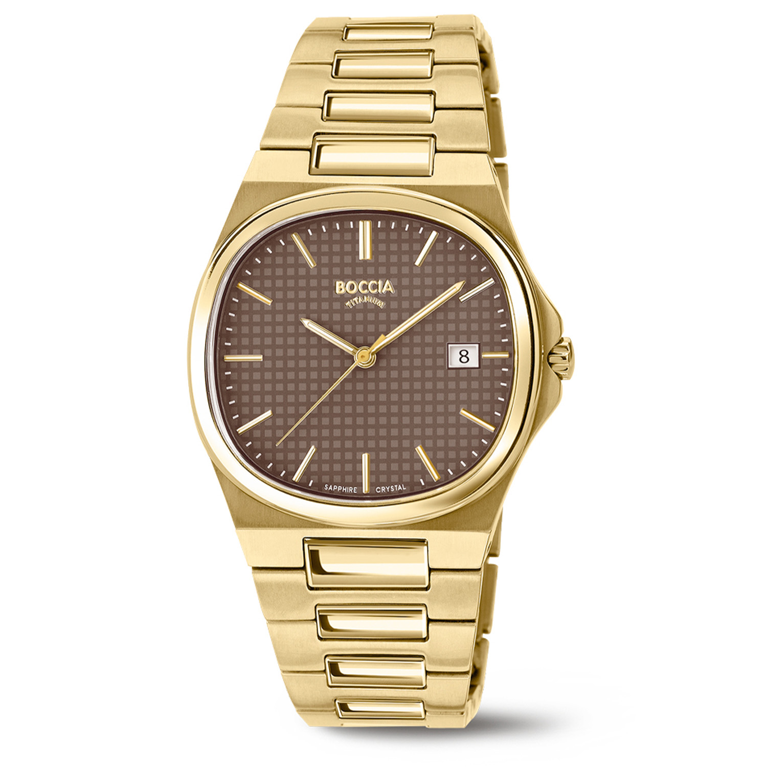 Boccia Titanium Herenhorloge 3657-06 &Oslash;37
Op zoek naar een stijlvol horloge met een chique design? Dan is de 3657-06 de perfecte keuze! Het goudkleurige herenhorloge is gemaakt van titanium en heeft een bruine wijzerplaat, een saffierlglas en is 5ATM. De strakke goudkleurige schakelband sluit perfect aan het rond gevormde kastje. Combineer dit prachtige exemplaar met de andere sieraden van Boccia Titanium voor een complete look. 

HET MERK Boccia Titanium is het titanium merk van Nederland, dat zijn oorsprong in Duitsland vindt en is opgericht in het jaar 1992. Ontwikkeld door internationale ontwerpers. Alle titanium componenten van de BOCCIA TITANIUM collectie zijn gemaakt van 99,7% puur titanium; het bijzondere materiaal. Het is licht in gewicht, neemt de temperatuur van de huid aan en is zeer huidvriendelijk. Bovendien is het corrosie- en temperatuurbestendig. 

SPECIFICATIES 
- Saffierglas 
- Titanium horlogekast, &Oslash; 37mm 
- Goudkleurige titanium horlogeband 
- Bruine wijzerplaat 
- 5 ATM (Regen- & spatwaterdicht)