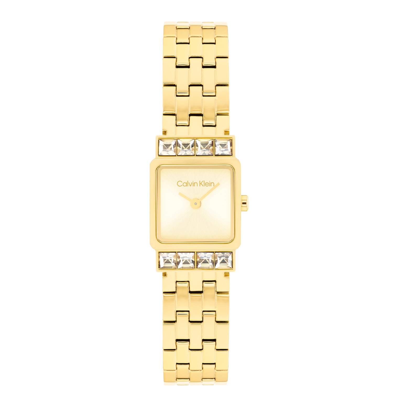 Calvin Klein CK25100162 Dames Horloge 16mm 
Dit Calvin Klein dameshorloge met nr CK25100162 heeft een chique ontwerp. Het stalen goudkleurige horloge heeft een vierkant kastje met een fijne bezel, boven en onder een rand met kristallen en een goedkleurige sunray wijzerplaat met fijne wijzers en de merknaam. Aan de kast zit een stalen fijne goudkleurige schakelband met een druksluiting. Het dameshorloge heeft een mineraalglas, een doorsnee van 16mm en is 3ATM.

OVER CALVIN KLEIN
Calvin Klein is een wereldwijd lifestylemerk dat gewaagde, vooruitstrevende idealen en een verleidelijke, vaak minimalistische, esthetiek nastreeft. Calvin Klein werd groot in de jaren 70 door haar mode- en merkjeans collecties. In de jaren 80 lanceerde Calvin Klein haar spraakmakende ondergoed dat uitdrukkelijk van logo &rsquo;s voorzien was. Vanwege het grote succes is het merk ook succesvol uitgerold in Accessoires, Parfums, Home, Brillen, Golf, Horloges en Sieraden.
Sinds de oprichting in 1968 door Calvin Klein, heeft het merk haar reputatie opgebouwd als leider in de Amerikaanse mode, dankzij een cleane esthetiek en innovatieve ontwerpen. Calvin Klein wil haar publiek verleiden en inspireren door middel van provocerende beelden en opvallende ontwerpen die prikkelen. 

SPECIFICATIES:
- Mineraalglas
- Stalen goudkleurige kast
- Goudkleurige wijzerplaat 
- Stalen goudkleurige schakelband
- Vierkante kastvorm, &Oslash; 16mm met kristal
- 3ATM