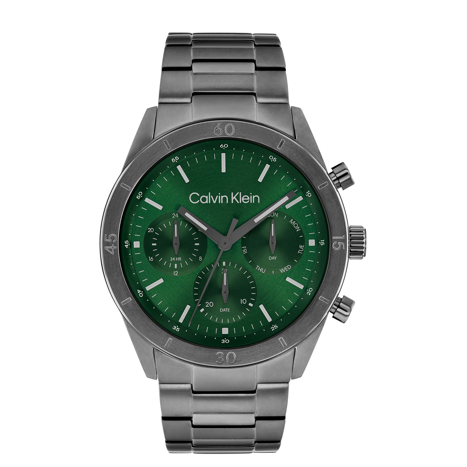 Calvin Klein CK25200561 Heren Horloge 43mm
Dit Calvin Klein herenhorloge met nr CK25200561 heeft een stoer uiterlijk. Het stalen gunmetal horloge heeft een ronde kast met een groene wijzerplaat met dag, datum en 24-uursaanduiding. Aan de kast zit een stalen gunmetal schakelband. Het horloge heeft een mineraalglas, een doorsnee van 43mm en is 3ATM.

OVER CALVIN KLEIN
Calvin Klein is een wereldwijd lifestylemerk dat gewaagde, vooruitstrevende idealen en een verleidelijke, vaak minimalistische, esthetiek nastreeft. Calvin Klein werd groot in de jaren 70 door haar mode- en merkjeans collecties. In de jaren 80 lanceerde Calvin Klein haar spraakmakende ondergoed dat uitdrukkelijk van logo &rsquo;s voorzien was. Vanwege het grote succes is het merk ook succesvol uitgerold in Accessoires, Parfums, Home, Brillen, Golf, Horloges en Sieraden.
Sinds de oprichting in 1968 door Calvin Klein, heeft het merk haar reputatie opgebouwd als leider in de Amerikaanse mode, dankzij een cleane esthetiek en innovatieve ontwerpen. Calvin Klein wil haar publiek verleiden en inspireren door middel van provocerende beelden en opvallende ontwerpen die prikkelen. 

SPECIFICATIES:
- Mineraalglas
- Stalen kast
- Groene wijzerplaat 
- Stalen band
- Ronde kastvorm, &Oslash; 43mm
- 3ATM