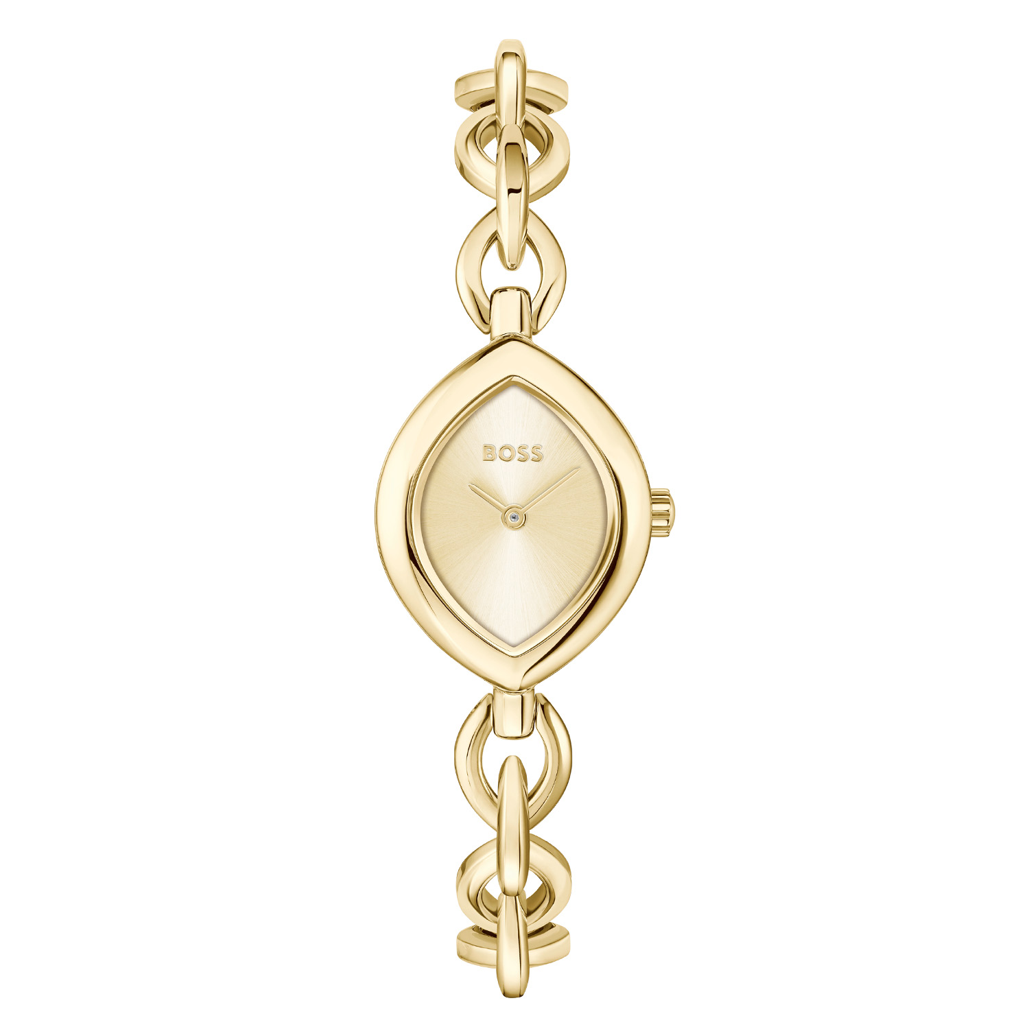 BOSS HB1502839 FIORA 29mm
Dit BOSS horloge uit de FIORA serie met artikelnr: HB1502839 heeft een chique uitstraling. Het gaat niet alleen om de tijd, maar ook om elk moment te grijpen en er je eigen draai aan te geven. Wees je eigen baas, bepaal je eigen tempo en ga ervoor. Dit dameshorloge valt op door de stalen ovale goudkleurige horlogekast met een champagnekleurige sunray wijzerplaat met fijne wijzers. Aan de kast zit een opvallende goudkleurige stalen band met ovale open schakels. Het horloge heeft een doorsnee van 29mm, een mineraalglas en is 3ATM. 

HET MERK:
HUGO BOSS is afgestemd op levensstijlen waar het gaat om kwaliteit en precisie. Het wereldwijde fashionlabel is verdeeld in twee merken: BOSS en HUGO. Het merk BOSS biedt geavanceerde, moderne horloges gericht op kwaliteit en design om een onberispelijke look te cre&euml;ren &ndash; of het nu zakelijk, casual of sportief is. De horloge collectie van BOSS is perfect afgestemd op levensstijlen waar het gaat om kwaliteit en precisie. BOSS is op maat gemaakt in een onberispelijke stijl.

Blijf stijlvol bij de tijd. Voor de BOSS-vrouw is stijl het handelsmerk en draait alles om
details. Breng uw look naar een hoger niveau met onze nieuwe en kenmerkende horlogecollectie.

SPECIFICATIES:
- Mineraalglas
- Ovale kastvorm, 29mm
- Stalen goudkleurige horlogekast
- Champagne wijzerplaat
- Stalen goudkleurige schakelband
- 3ATM