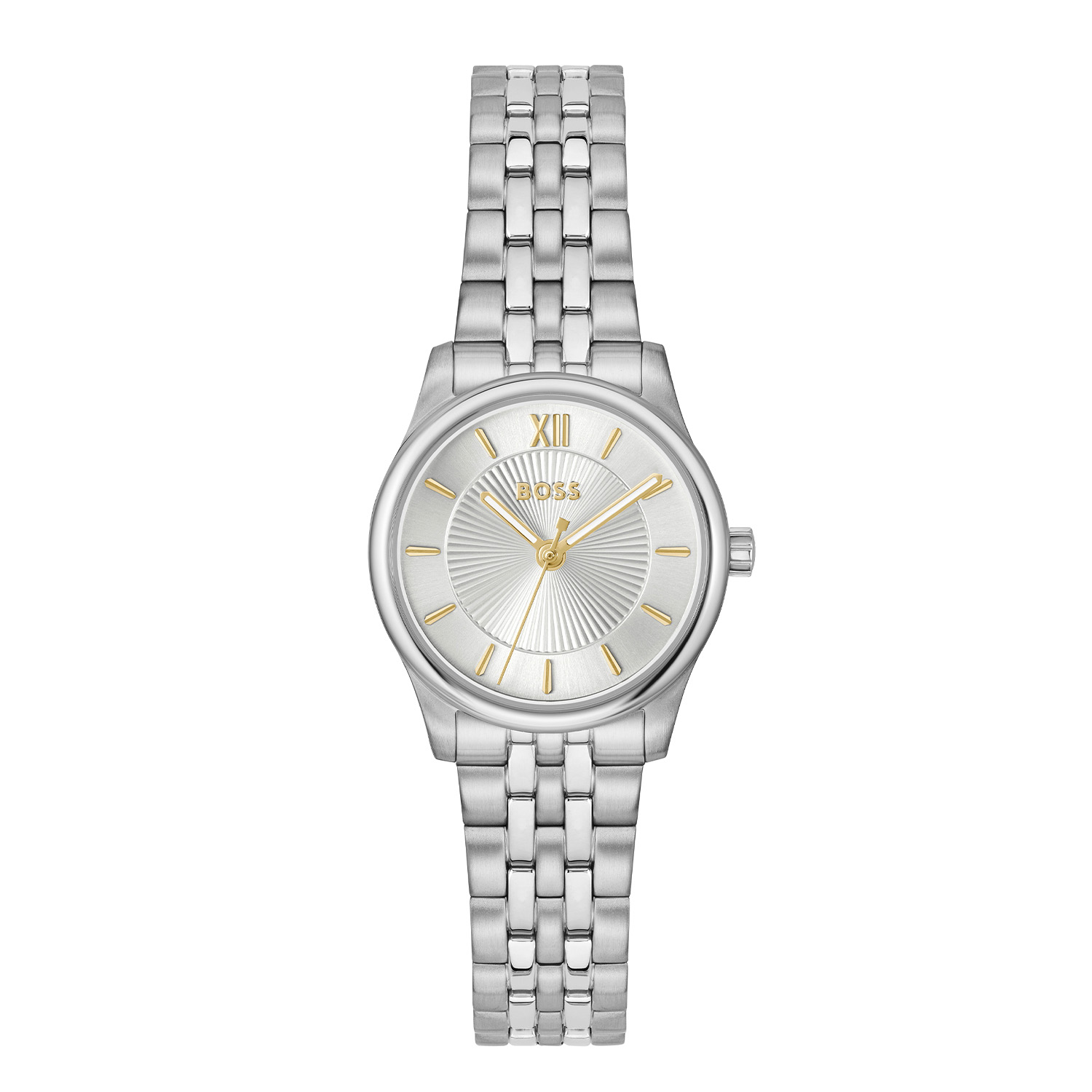 BOSS HB1502840 GRACEFUL MINA 25mm
Dit BOSS horloge uit de GRACEFUL MINA serie met artikelnr: HB1502840 heeft een moderne uitstraling. Het gaat niet alleen om de tijd, maar ook om elk moment te grijpen en er je eigen draai aan te geven. Wees je eigen baas, bepaal je eigen tempo en ga ervoor. Dit dameshorloge valt op door de stalen horlogekast met een zilverwitte sunray wijzerplaat met fijne goudkleurige accenten. Aan de kast zit een verfijnde stalen schakelband met een vouwsluiting. Het horloge heeft een doorsnee van 25mm, een mineraalglas en is 3ATM. 

HET MERK:
HUGO BOSS is afgestemd op levensstijlen waar het gaat om kwaliteit en precisie. Het wereldwijde fashionlabel is verdeeld in twee merken: BOSS en HUGO. Het merk BOSS biedt geavanceerde, moderne horloges gericht op kwaliteit en design om een onberispelijke look te cre&euml;ren &ndash; of het nu zakelijk, casual of sportief is. De horloge collectie van BOSS is perfect afgestemd op levensstijlen waar het gaat om kwaliteit en precisie. BOSS is op maat gemaakt in een onberispelijke stijl.

Blijf stijlvol bij de tijd. Voor de BOSS-vrouw is stijl het handelsmerk en draait alles om
details. Breng uw look naar een hoger niveau met onze nieuwe en kenmerkende horlogecollectie.

SPECIFICATIES:
- Mineraalglas
- Ronde kastvorm, 25mm
- Stalen horlogekast
- Zilverwitte wijzerplaat
- Stalen schakelband
- 3ATM