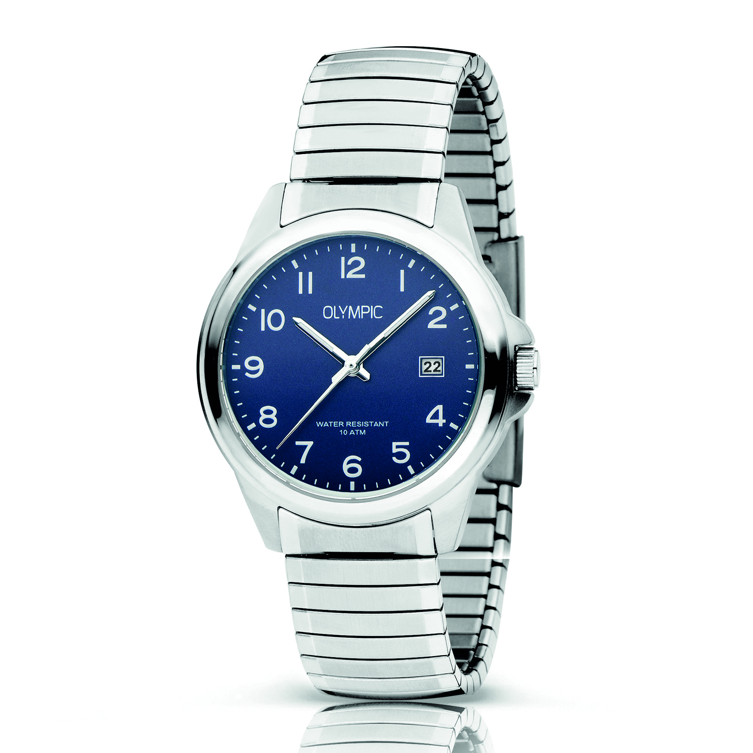 Dit unieke Olympic horloge  is een klassiek horloge. De ronde stalen kast heeft een gladde bezel en een blauwe wijzerplaat met een datum aanduiding. Aan de kast zit een zilverkleurige stalen rekband band. Het horloge heeft een mineraalglas een doorsnee van 38mm en is 10ATM. 
Dit horloge is regen en spatwaterdicht. Niet geschikt om mee te zwemmen en douchen.


Een mooi horloge hoeft niet duur te zijn! Het Nederlandse horlogemerk Olympic levert stoere chronografen, slimline series, digitale uurwerken en elegante dameshorloges. De prijs-kwaliteitverhouding staat bij Olympic hoog in het vaandel met prijzen die uiteenlopen van &euro; 34,95 tot en met &euro; 159,00.

100% Nederlands ontwerp, waterdicht en standaard 3 jaar fabrieksgarantie.

Specificaties:
- Ronde kast 38mm
- Stalen horlogekast
- Blauwe wijzerplaat
- Stalen band
- 10ATM 
- Standaard 3 jaar fabrieksgarantie
- Mineraalglas