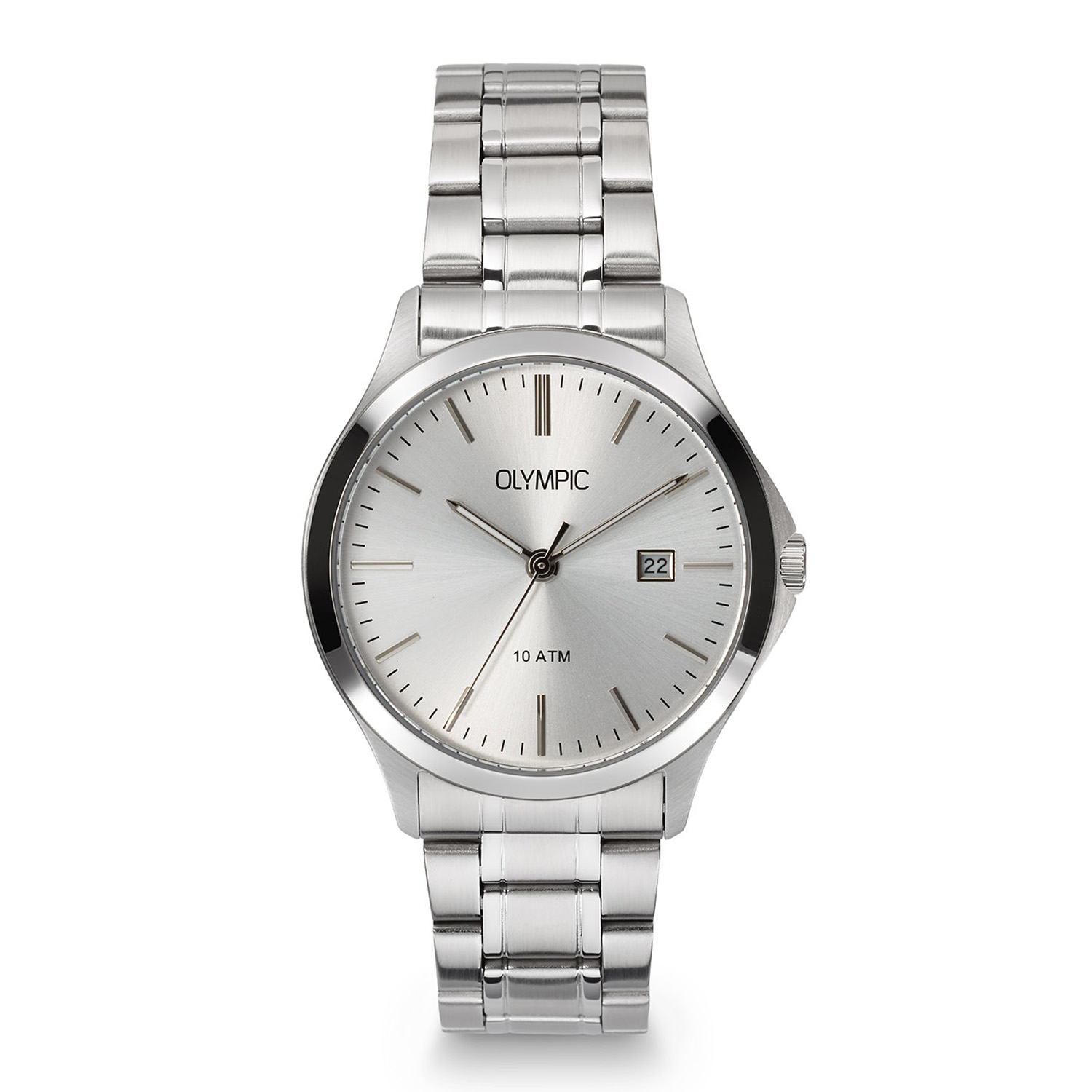 Olympic heren pols horloge staal met stalen band uit de Milan  Collectie. 10 ATM waterdicht.