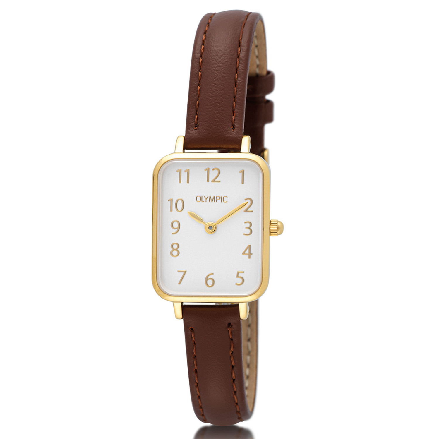 Olympic OL66DDL008 TILLY Horloge - Double - Leer - Arabisch - 20x26mm 
Dit unieke Olympic horloge met artikelnummer: OL66DL008 is een stijlvol dameshorloge. De goudkleurige rechthoekige stalen kast heeft een gladde bezel en een zilverwitte wijzerplaat. De uursaanduiding is verfijnd door de strakke wijzers en de arabische cijfers. Dit geeft het horloge een chique uiterlijk. Aan de stalen kast zit een fijne bruine lerenband met een gespsluiting. Het horloge heeft een mineraalglas, een afmeting van 20x26mm en is 3ATM.

Waterdichtheid 10ATM
Dit horloge is bestand tegen water bij het zwemmen en douchen. Dit horloge is niet bestand tegen (grote) waterdruk dus je kunt er niet mee duiken.
Waterdichtheid  5ATM
Dit horloge is regen en spatwaterdicht. Niet geschikt om mee te zwemmen en douchen.
Waterdichtheid 3ATM
Dit horloge is spatwaterdicht. Niet geschikt om mee te zwemmen en douchen.

Het merk:
Het Nederlandse horlogemerk Olympic levert stoere chronografen, slimline series, digitale uurwerken en elegante dameshorloges. De prijs-kwaliteitverhouding staat bij Olympic hoog in het vaandel met prijzen die uiteenlopen van &euro; 34,95 tot en met &euro; 159,00.

100% Nederlands ontwerp, waterdicht en standaard 3 jaar fabrieksgarantie.

Specificaties:
- Rechthoekige kast 20x26mm
- Stalen horlogekast
- Zilverwitte wijzerplaat
- Bruine lerenband
- 3ATM 
- Standaard 3 jaar fabrieksgarantie
- Mineraalglas