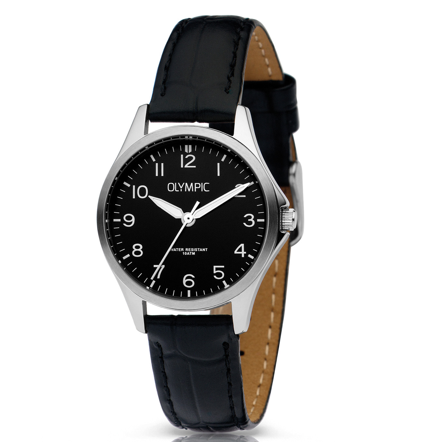 Olympic OL72DSL046 ROBIN - Horloge - Staal - Zilverkleurig - Leer - 29mm
Dit unieke Olympic horloge met artikelnummer: OL72DSL046 is een klassiek dameshorloge. De zilverkleurige stalen kast heeft een zwarte wijzerplaat met opvallende Arabische cijfers. Aan het horloge zit een zwarte leren band met een zilverkleurige gesp. Het horloge heeft een mineraalglas, een afmeting van 29mm en is 10 ATM.

Waterdichtheid 10 ATM
Dit horloge is bestand tegen water bij het zwemmen en douchen. Dit horloge is niet bestand tegen (grote) waterdruk dus je kunt er niet mee duiken.

Het merk:
Een mooi horloge hoeft niet duur te zijn! Het Nederlandse horlogemerk Olympic levert stoere chronografen, slimline series, digitale uurwerken en elegante dameshorloges. De prijs-kwaliteitverhouding staat bij Olympic hoog in het vaandel met prijzen die uiteenlopen van &euro; 34,95 tot en met &euro; 139,00.

100% Nederlands ontwerp, waterdicht en standaard 3 jaar fabrieksgarantie.

Specificaties:
- Zilverkleurige horlogekast
- Zwarte wijzerplaat
- Zwarte leren band
- 10 ATM (Regen- & spatwaterdicht)
- Standaard 3 jaar fabrieksgarantie
- Mineraalglas