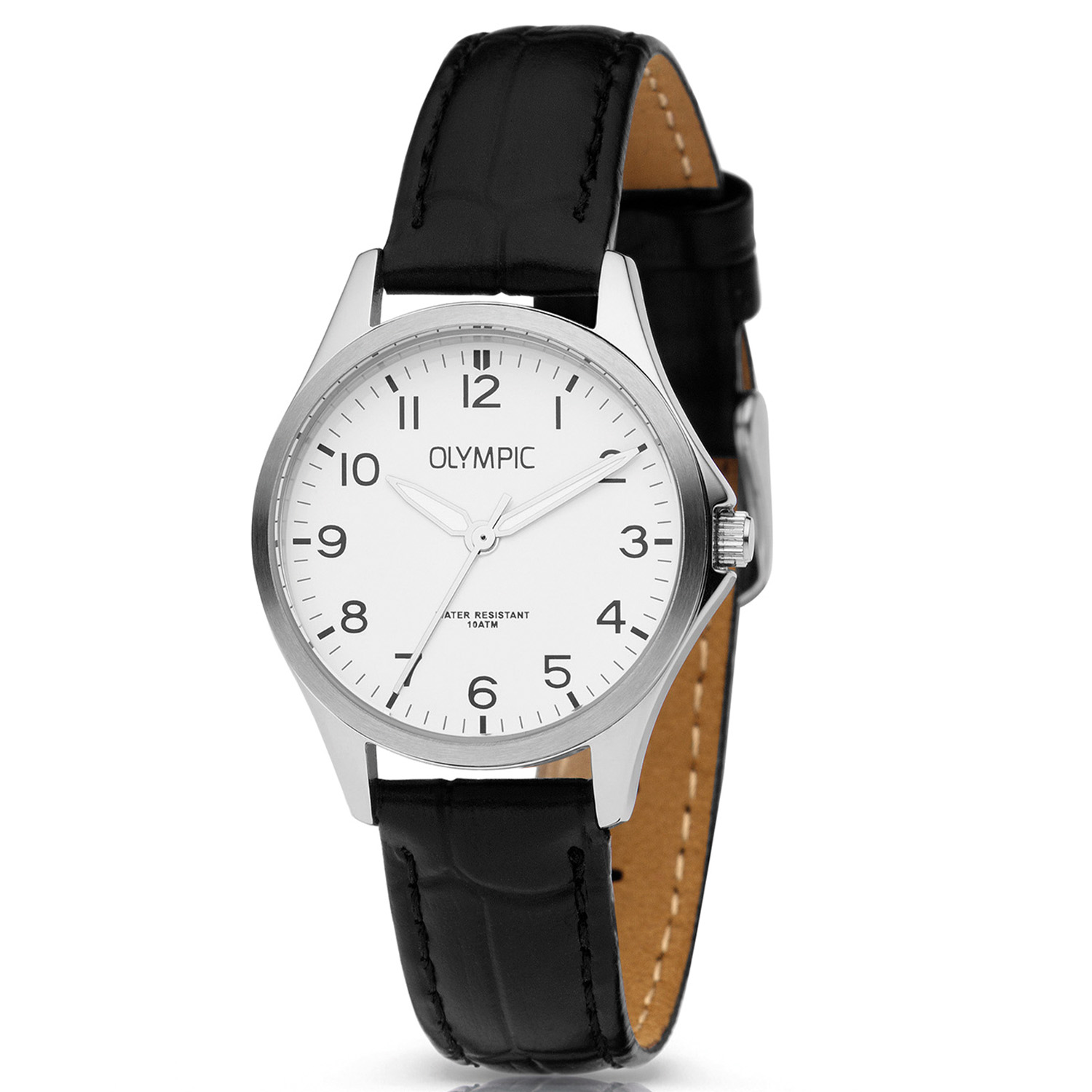 Olympic OL72DSL047 ROBIN - Horloge - Staal - Zilverkleurig - Leer - 29mm
Dit unieke Olympic horloge met artikelnummer: OL72DSL047 is een klassiek dameshorloge. De zilverkleurige stalen kast heeft een witte wijzerplaat met opvallende Arabische cijfers. Aan het horloge zit een zwarte leren band met een zilverkleurige gesp. Het horloge heeft een mineraalglas, een afmeting van 29mm en is 10 ATM.

Waterdichtheid 10 ATM
Dit horloge is bestand tegen water bij het zwemmen en douchen. Dit horloge is niet bestand tegen (grote) waterdruk dus je kunt er niet mee duiken.

Het merk:
Een mooi horloge hoeft niet duur te zijn! Het Nederlandse horlogemerk Olympic levert stoere chronografen, slimline series, digitale uurwerken en elegante dameshorloges. De prijs-kwaliteitverhouding staat bij Olympic hoog in het vaandel met prijzen die uiteenlopen van &euro; 34,95 tot en met &euro; 139,00.

100% Nederlands ontwerp, waterdicht en standaard 3 jaar fabrieksgarantie.

Specificaties:
- Zilverkleurige horlogekast
- Witte wijzerplaat
- Zwarte leren band
- 10 ATM (Regen- & spatwaterdicht)
- Standaard 3 jaar fabrieksgarantie
- Mineraalglas