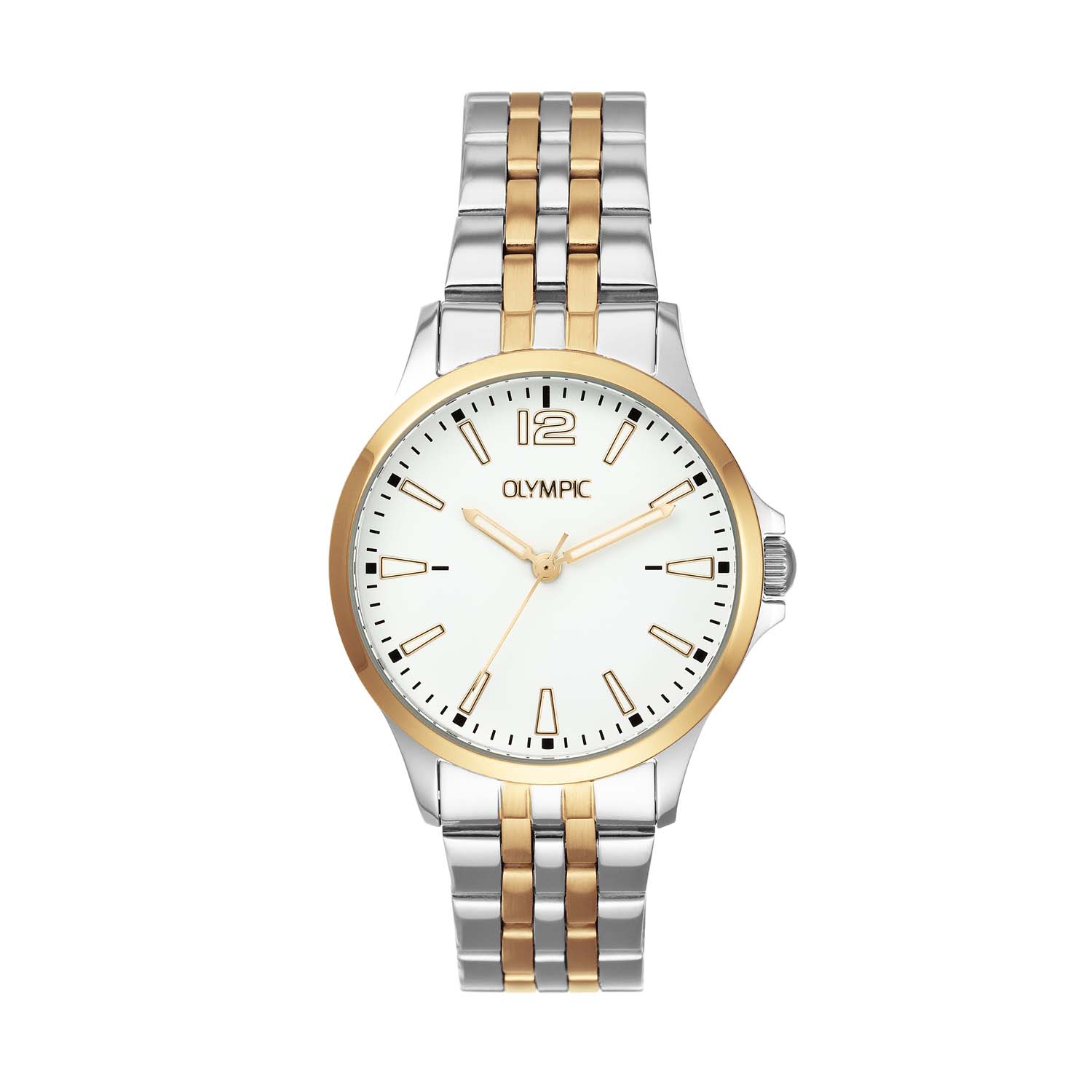 Olympic OL72DSS111B Dani Horloge Staal 32mm 
Dit unieke Olympic horloge met artikelnummer: OL72DSS111B is een dameshorloge met een classic sportieve uitstraling. Het horloge heeft een ronde stalen kast met een goudkleurige bezel en een witte wijzerplaat met de 12, streepjes en lumibrite accenten. Aan de kast zit een stalen bicolor schakelband met vouwsluiting. Het horloge heeft een mineraalglas, een doorsnee van 32mm en is 5ATM.

Het merk:
Het Nederlandse horlogemerk Olympic levert stoere chronografen, slimline series, digitale uurwerken en elegante dameshorloges. De prijs-kwaliteitverhouding staat bij Olympic hoog in het vaandel met prijzen die uiteenlopen van &euro; 34,95 tot en met &euro; 159,00.

100% Nederlands ontwerp, waterdicht en standaard 3 jaar fabrieksgarantie.

Specificaties:
- Ronde kast &Oslash; 32mm
- Stalen horlogekast
- Witte wijzerplaat
- Stalen bicolor schakelband
- 5ATM 
- Standaard 3 jaar fabrieksgarantie
- Mineraalglas