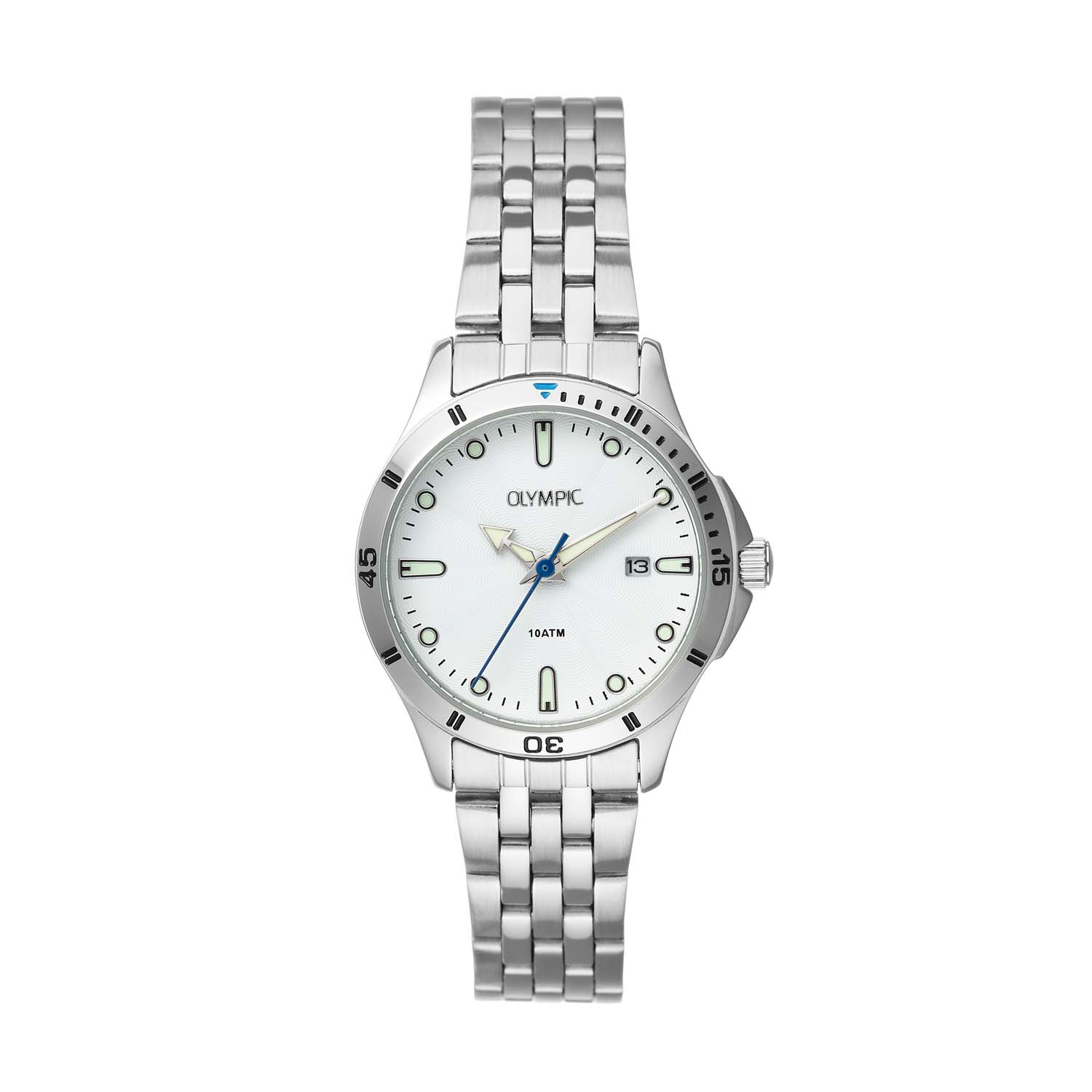 Olympic OL72DSS112 Quinn Horloge Staal 28mm 
Dit unieke Olympic horloge met artikelnummer: OL72DSS112 is een dameshorloge met een classic sportieve uitstraling. Het horloge heeft een ronde stalen kast met een witte wijzerplaat met een datum, witte strepen en stippen ingelegd met lumibrite. Aan de kast zit een stalen schakelband met vouwsluiting. Het horloge heeft een mineraalglas, een doorsnee van 28mm en is 10ATM.

Het merk:
Het Nederlandse horlogemerk Olympic levert stoere chronografen, slimline series, digitale uurwerken en elegante dameshorloges. De prijs-kwaliteitverhouding staat bij Olympic hoog in het vaandel met prijzen die uiteenlopen van &euro; 34,95 tot en met &euro; 159,00.

100% Nederlands ontwerp, waterdicht en standaard 3 jaar fabrieksgarantie.

Specificaties:
- Ronde kast &Oslash; 28mm
- Stalen horlogekast
- Witte wijzerplaat
- Stalen schakelband
- 10ATM 
- Standaard 3 jaar fabrieksgarantie
- Mineraalglas