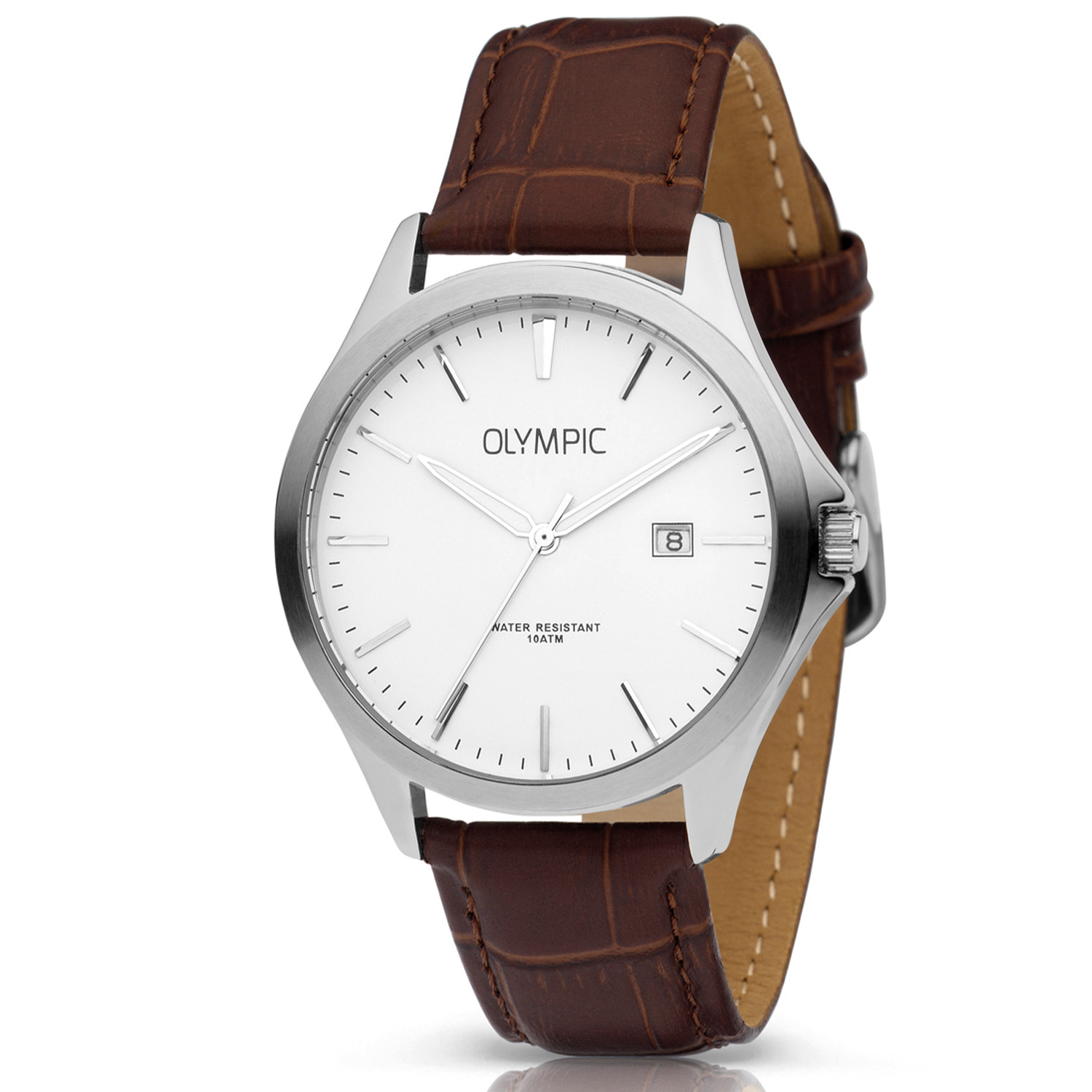 Olympic OL72HSL067 ROBIN - Horloge - Staal - Zilverkleurig - Leer - 40mm
Dit unieke Olympic horloge met artikelnummer: OL72HSL067 is een klassiek herenhorloge. De zilverkleurige stalen kast heeft een witte wijzerplaat met opvallende streepjes en een datumaanduiding. Aan het horloge zit een bruine leren band met een gesp. Het horloge heeft een mineraalglas, een afmeting van 40mm en is 10 ATM.

Waterdichtheid 10 ATM
Dit horloge is bestand tegen water bij het zwemmen en douchen. Dit horloge is niet bestand tegen (grote) waterdruk dus je kunt er niet mee duiken.

Het merk:
Een mooi horloge hoeft niet duur te zijn! Het Nederlandse horlogemerk Olympic levert stoere chronografen, slimline series, digitale uurwerken en elegante dameshorloges. De prijs-kwaliteitverhouding staat bij Olympic hoog in het vaandel met prijzen die uiteenlopen van &euro; 34,95 tot en met &euro; 139,00.

100% Nederlands ontwerp, waterdicht en standaard 3 jaar fabrieksgarantie.

Specificaties:
- Zilverkleurige horlogekast
- Witte wijzerplaat
- Bruine leren band
- 10 ATM (Regen- & spatwaterdicht)
- Standaard 3 jaar fabrieksgarantie
- Mineraalglas