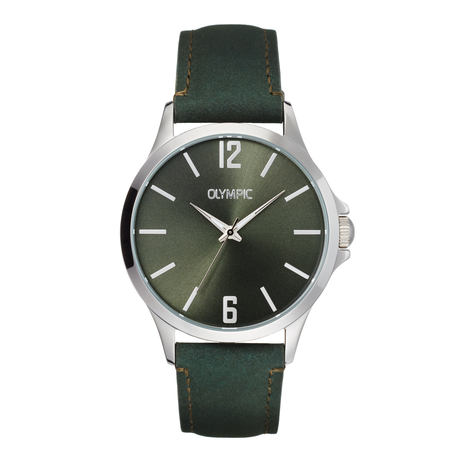Olympic OL72HSL082 Danny Horloge Staal 40mm 
Dit unieke Olympic horloge met artikelnummer: OL72HSL082 is een herenhorloge met een classic sportieve uitstraling. Het horloge heeft een ronde stalen kast met een groene wijzerplaat met de 12 en de 6 in Romeinse cijfers en de andere uursaanduiding in strepen. Aan de kast zit een groene lerenband met een gespsluiting. Het horloge heeft een mineraalglas, een doorsnee van 40mm en is 5ATM.

Het merk:
Een mooi horloge hoeft niet duur te zijn! Het Nederlandse horlogemerk Olympic levert stoere chronografen, slimline series, digitale uurwerken en elegante dameshorloges. De prijs-kwaliteitverhouding staat bij Olympic hoog in het vaandel met prijzen die uiteenlopen van &euro; 34,95 tot en met &euro; 169,00.

100% Nederlands ontwerp, waterdicht en standaard 3 jaar fabrieksgarantie.

Specificaties:
- Ronde kast &Oslash; 40mm
- Stalen horlogekast
- Groene wijzerplaat
- Groene lerenband
- 5ATM 
- Standaard 3 jaar fabrieksgarantie
- Mineraalglas