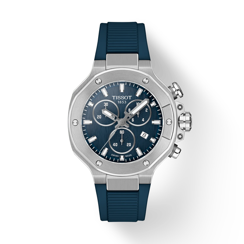 Dit herenhorloge is onderdeel van de Tissot T-Sport collectie. Deze lijn bestaat uit sportieve horloges met een moderne design. De horlogekast (38mm) is gemaakt van staal en is voorzien van een blauw rubberen band. Naast de tijd is er ook een datumaanduiding en chronograaffunctie op de donkerblauwe wijzerplaat aanwezig. Het horloge is tot 100 meter waterdicht en voorzien van een krasarm saffierglas.

Diameter:38 mm
316L roestvrijstalen behuizing
Zwitsers kwartsuurwerk
Krasbestendig saffierglas met antireflecterende coating
