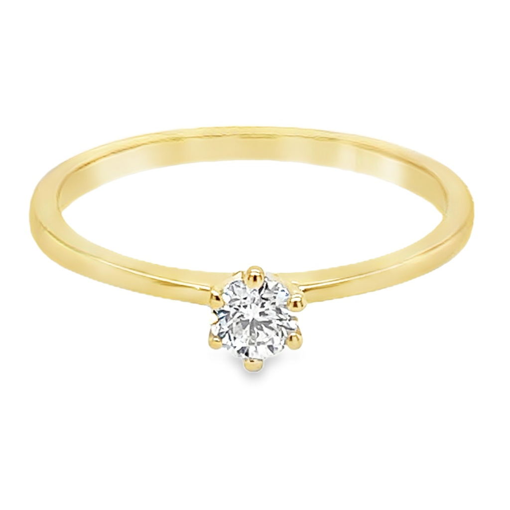 Geelgouden Solitairring met Diamant 0,15 karaat in maat 56 (17,75)