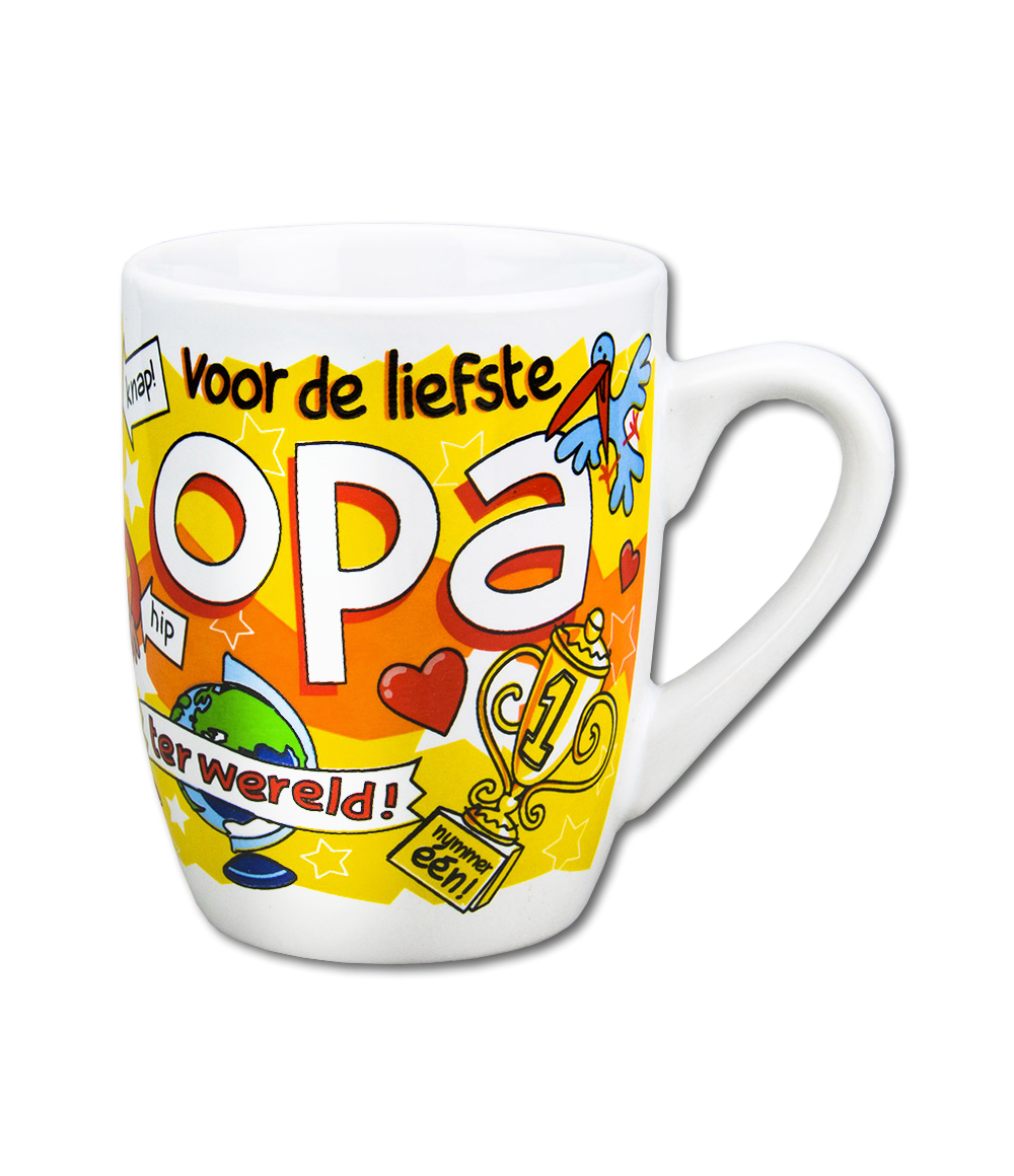 Deze mok met grappige tekening en tekst Opa is gemaakt van keramiek en door de unieke 'cartoon' style is deze mok een echte eyecatcher. 