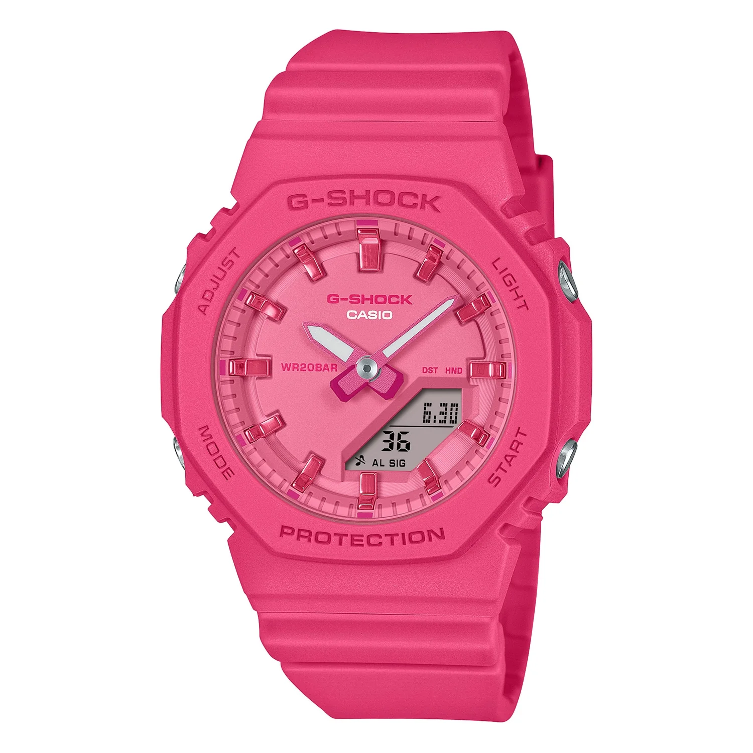GMA-P2100PP-4AER Casio G-Shock horloge, roze band en kast. Digitaal met stopwatch/timer/alarm/wereld tijd. 200m wd.