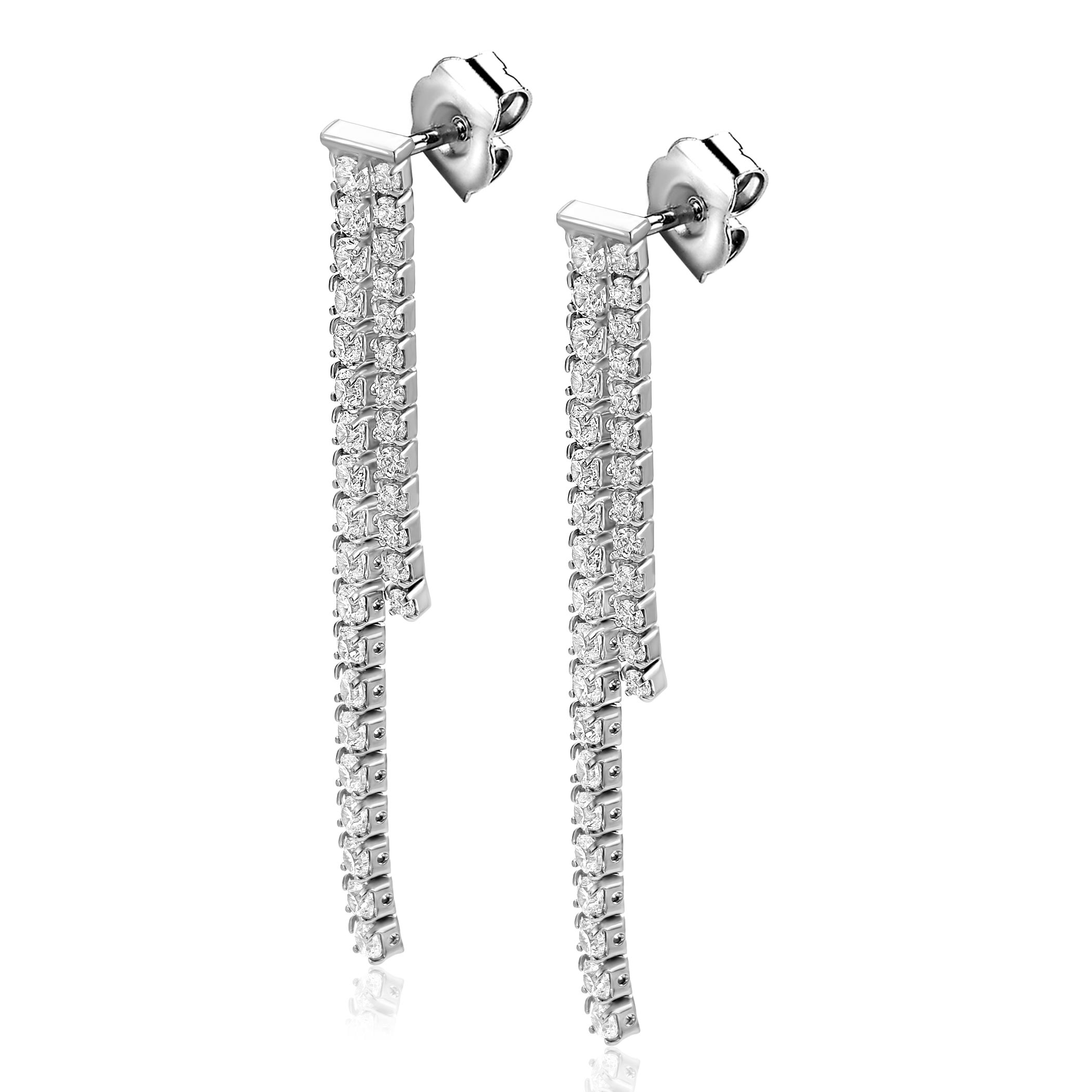 Zinzi zilveren oorhangers met dubbele rij zirconia's voor het ultieme feestgevoel!