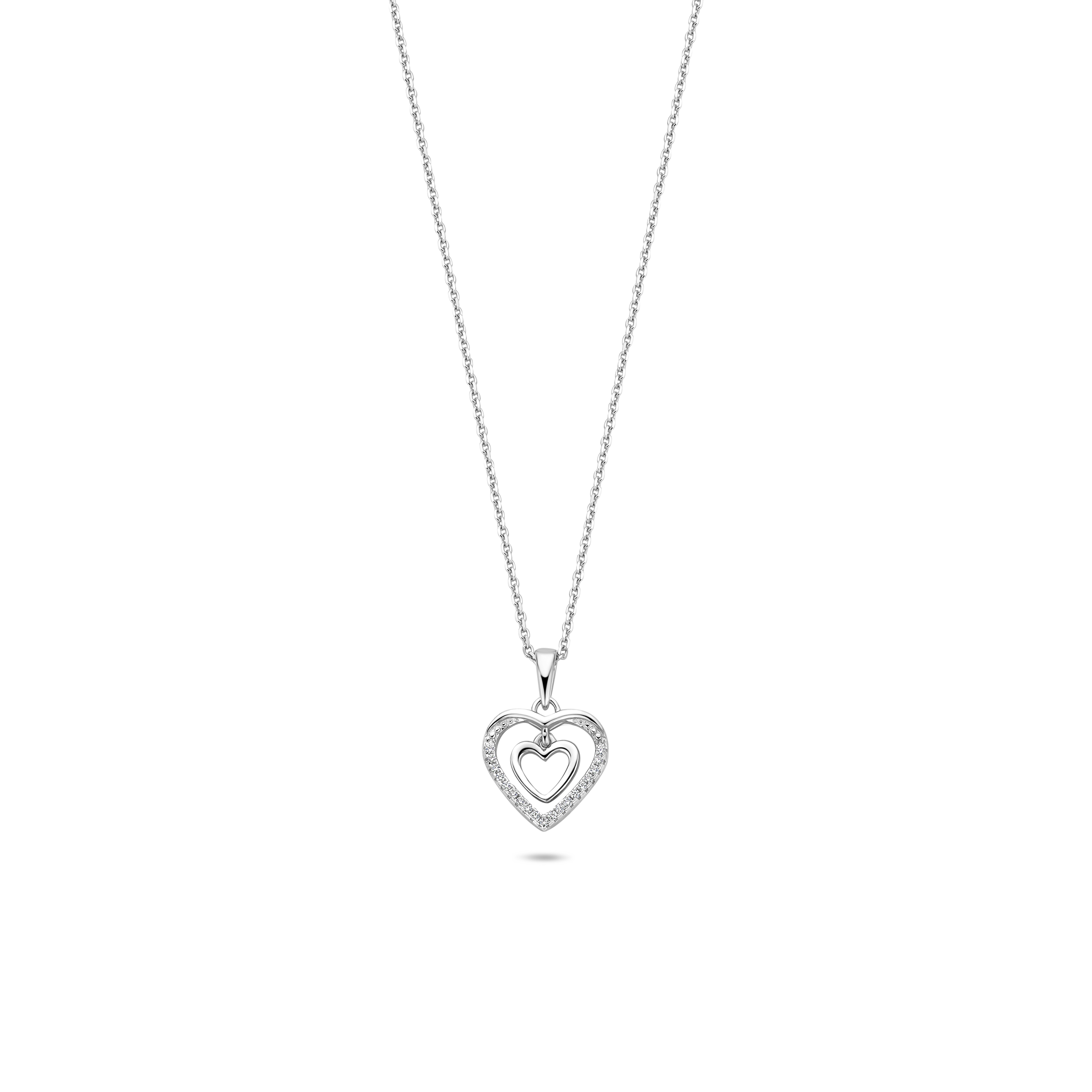 Zilveren anker collier met zilveren hart hanger met zirkonia's