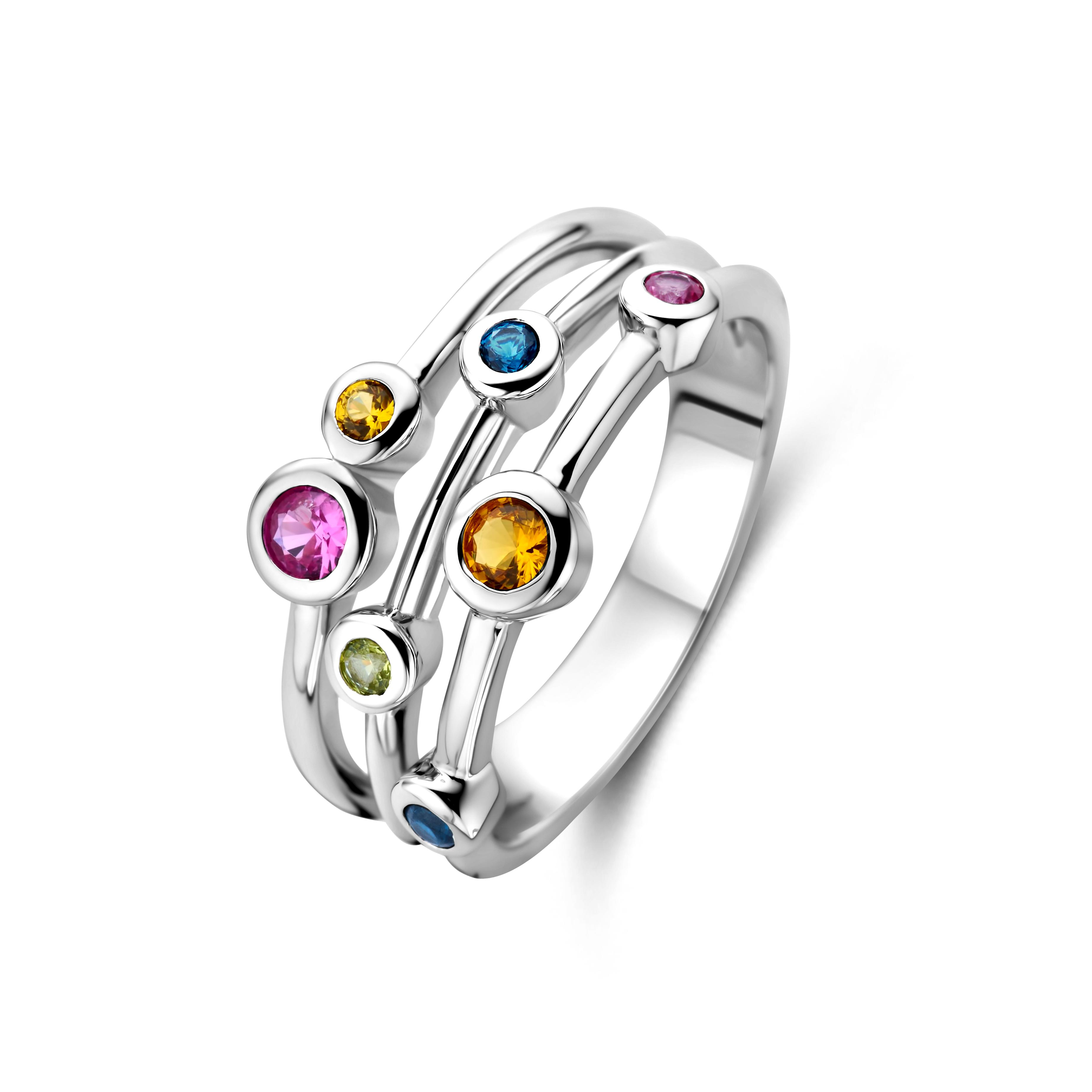 Zilveren ring met gekleurde zirkonia's 