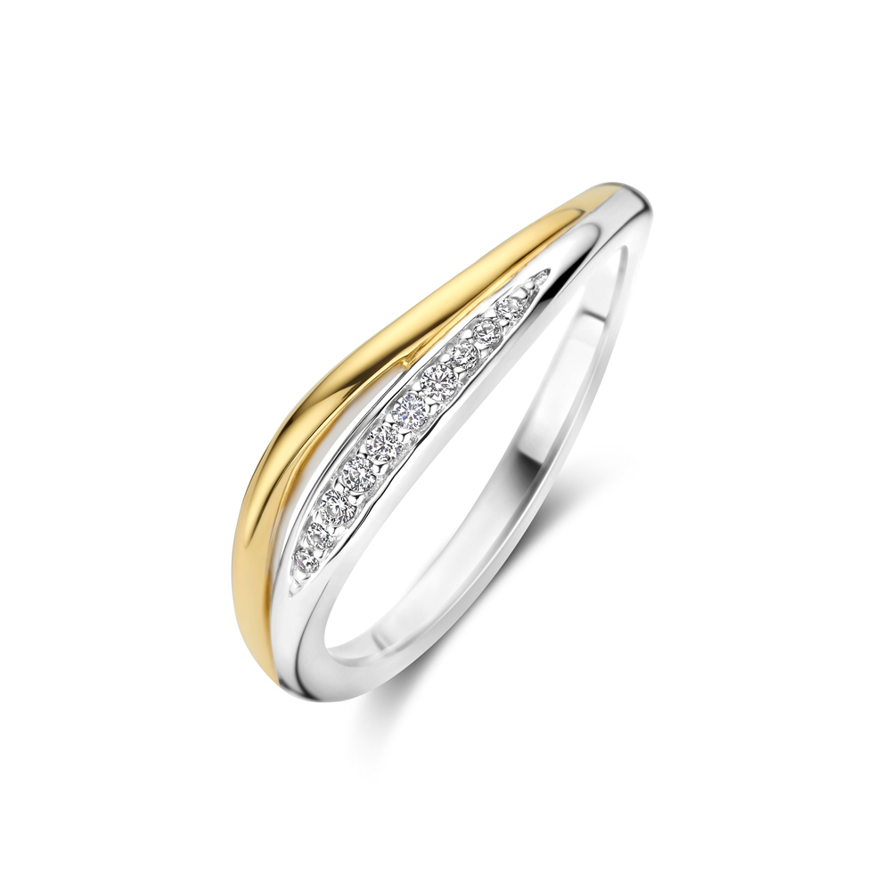 Zilveren vergulde ring met zirkonia's