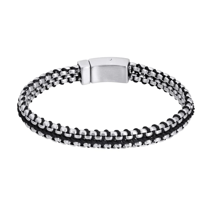 De iXXXi Men armband Ecuador is gemaakt van een combinatie van stainless steel in de kleur mat zilver en gewaxt zwart koord.