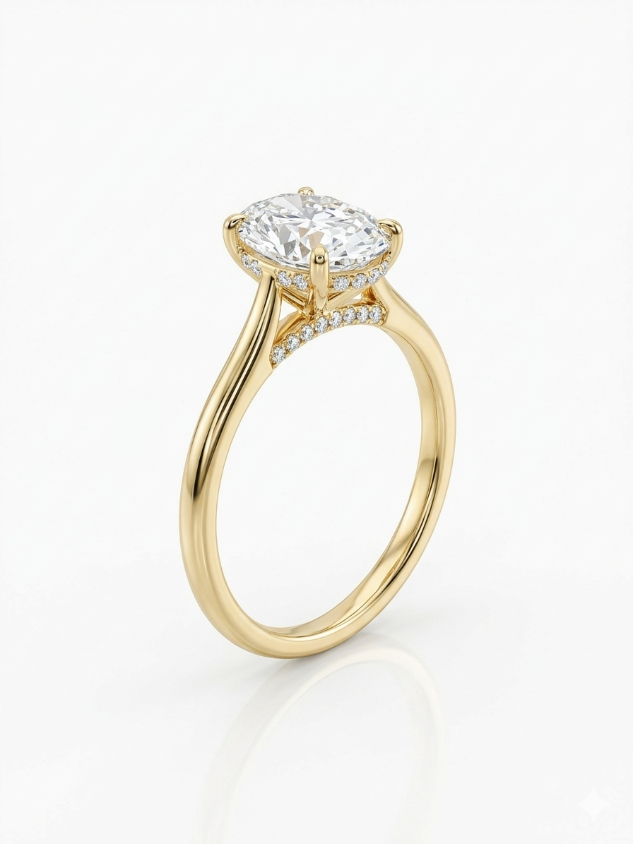 Deze prachtige 14k geelgouden ring, modelnummer LD23373, is voorzien van een ovaal geslepen, laboratoriumgegroeide diamant van 3,09 karaat met een hidden halo. De ring is ideaal als verlovingsring en komt tot zijn recht op maat 53. Draag hem als statement piece bij speciale gelegenheden en laat zijn schittering elke outfit versterken.