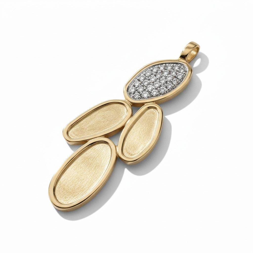 14 karaat geelgouden hanger met 26 briljanten van totaal 0.13 caraat. Eventueel ook te gebruiken als gedenksieraad door de hanger te vullen met moedermelk of as. 