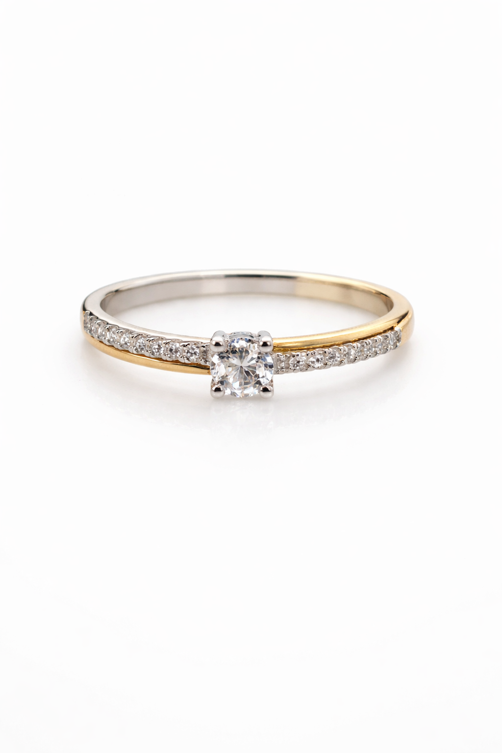 Ring geel en wit goud 18kt met natuurlijke diamant