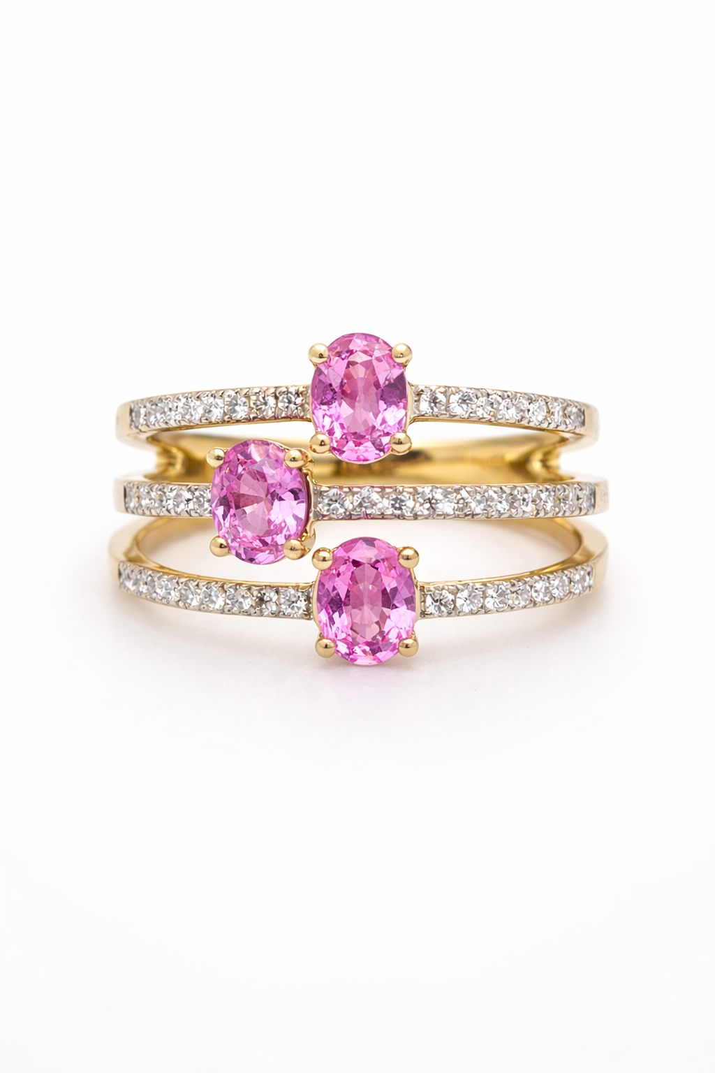 Ring goud 18kt met diamanten en roze saffier