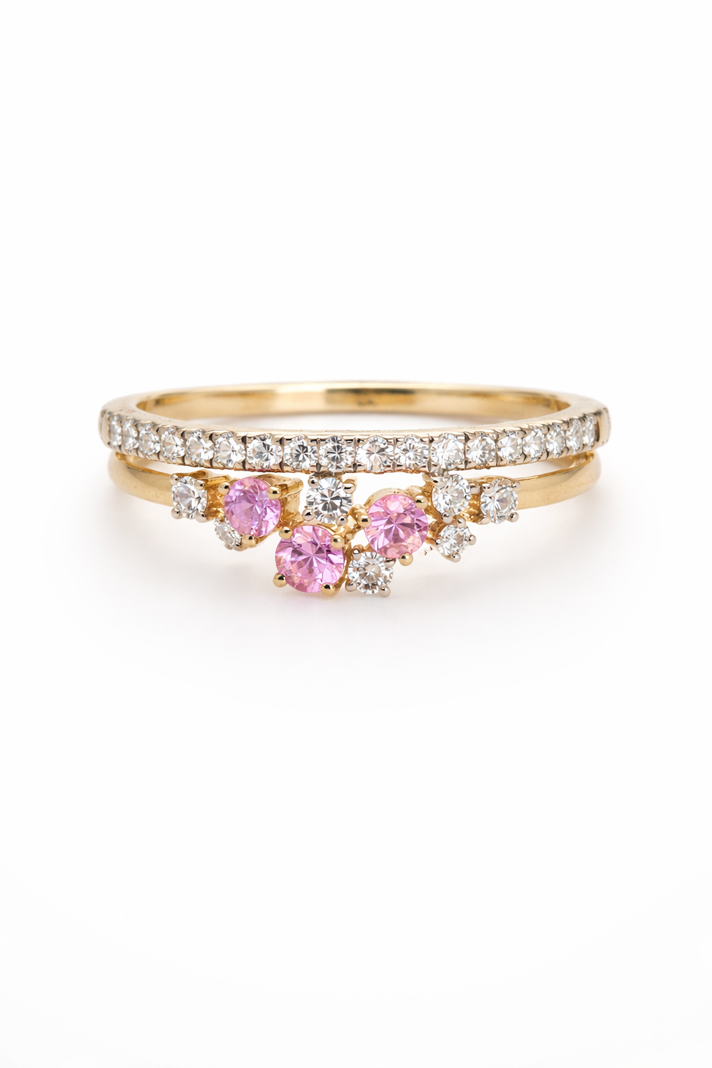 Ring goud 18kt met diamanten en roze saffier