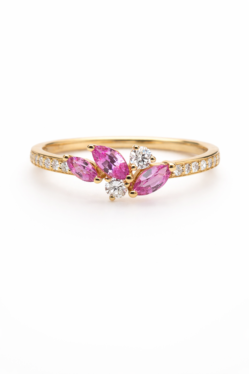 Ring goud 18kt met diamanten en roze saffier