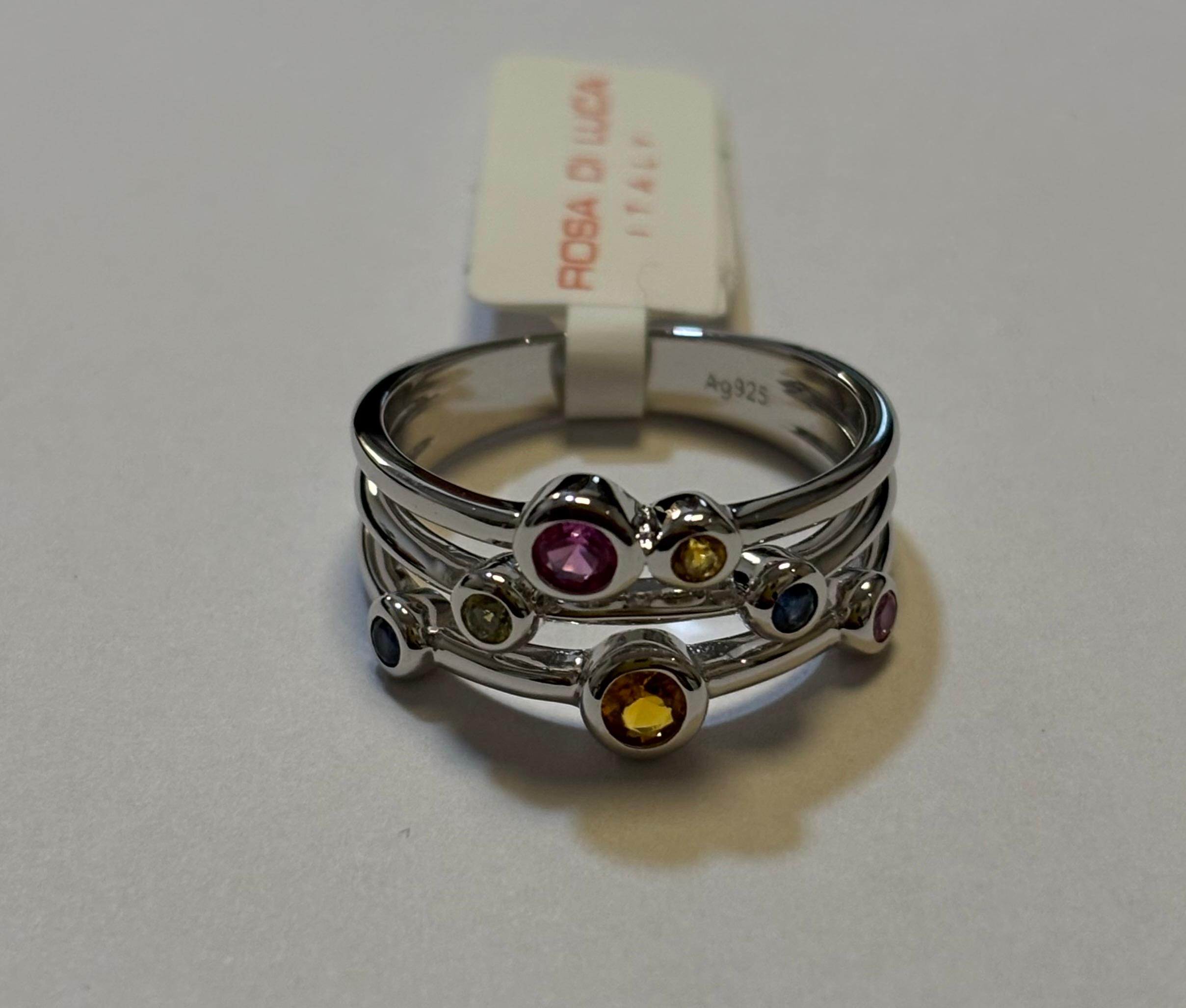 Zilveren ring met kleurstenen maat 54