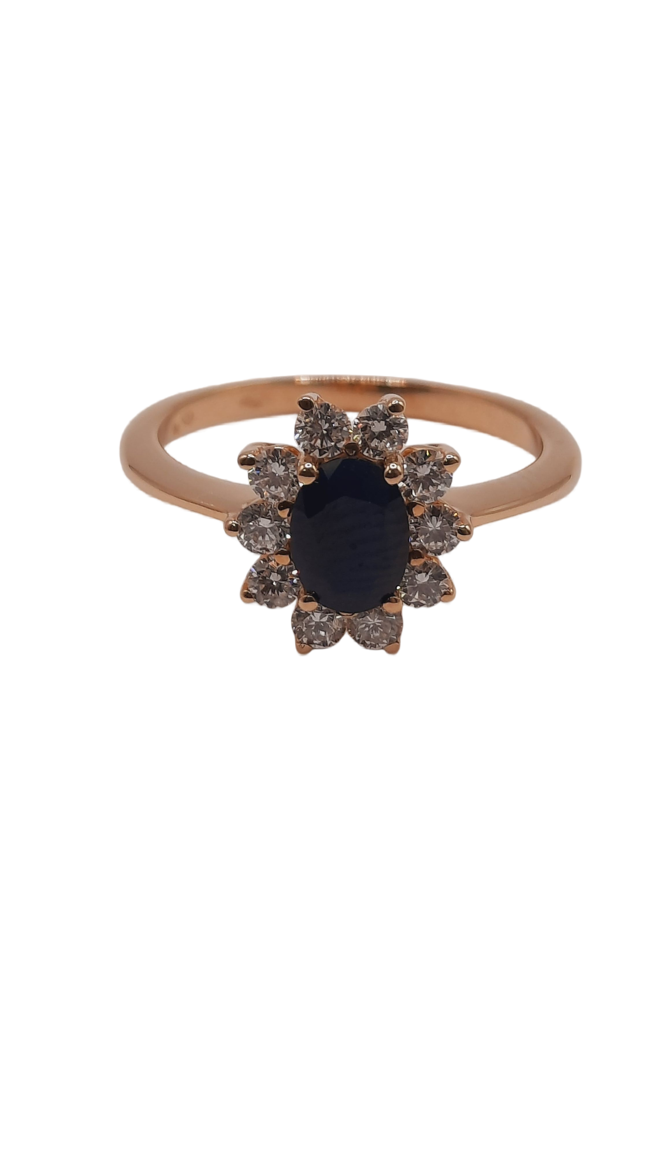 mooi gouden ring 14kt
met saffier en diamant 