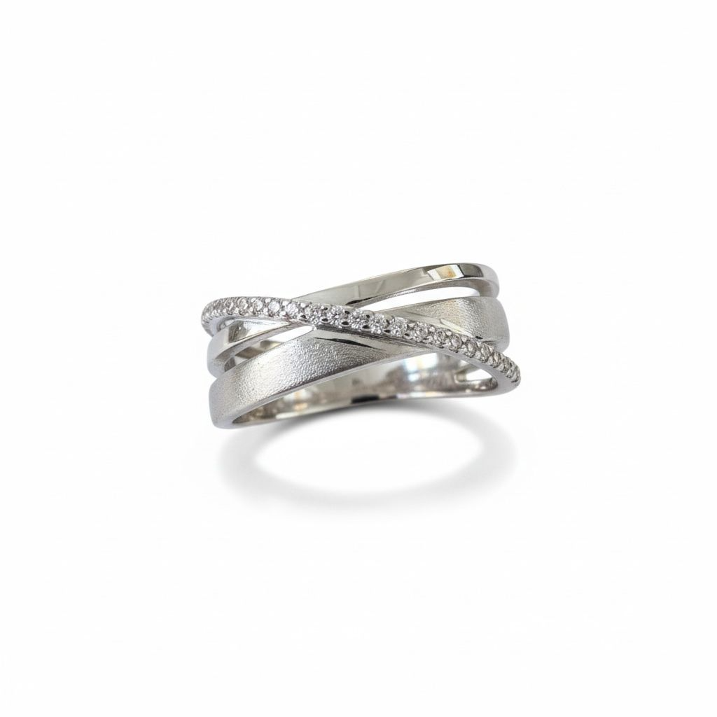 Zilveren ring zirkonia met mat/glans afwerking.