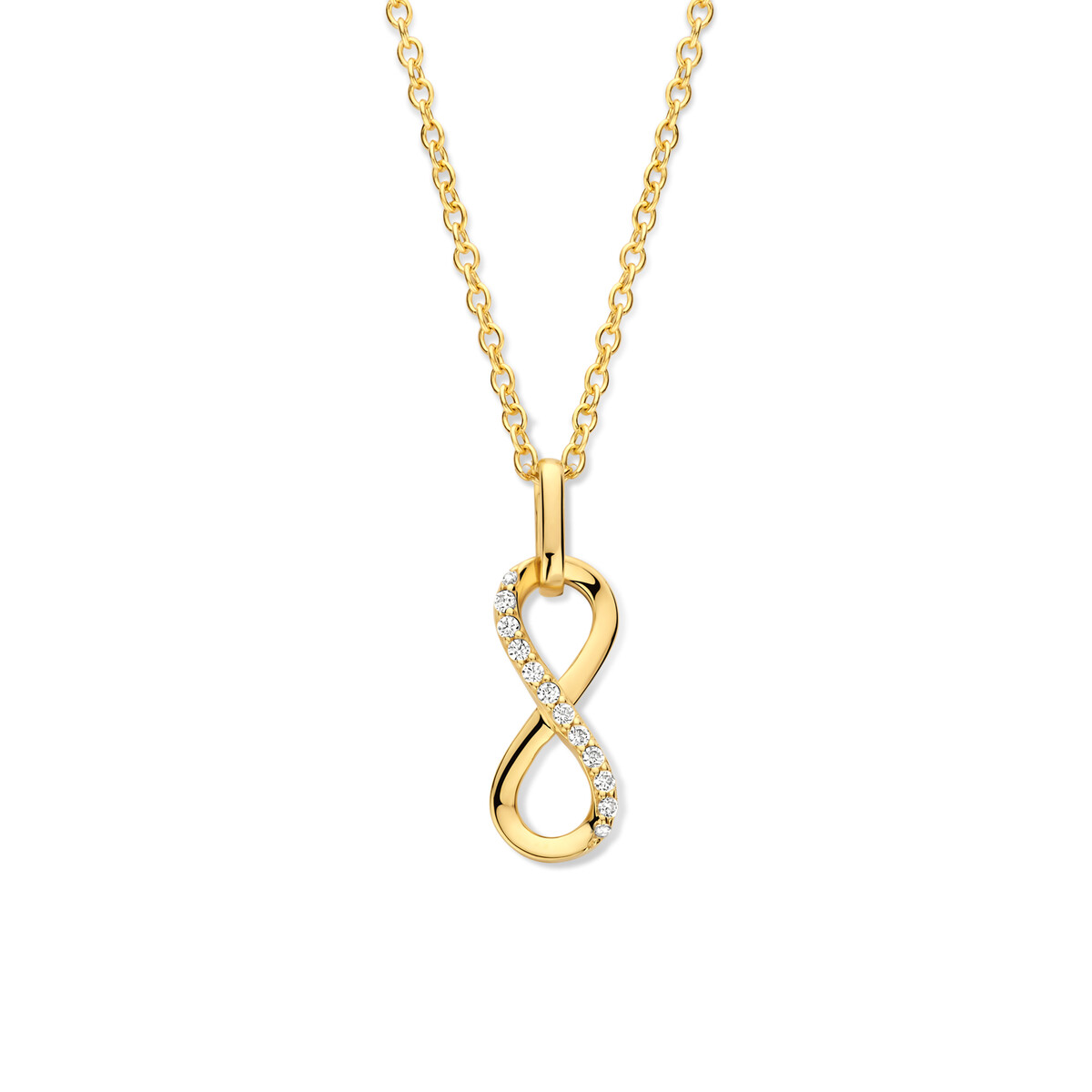 De Naiomy Verguld Zilveren Halsketting Infinity N5G58 is een prachtige ketting met infinity teken. Met een lengte van 40cm + 5cm is deze ketting gemaakt van verguld 925 sterling zilver. De goudkleurige afwerking maakt het een elegant accessoire voor elke gelegenheid. Draag het solo of in laagjes voor een moderne look.