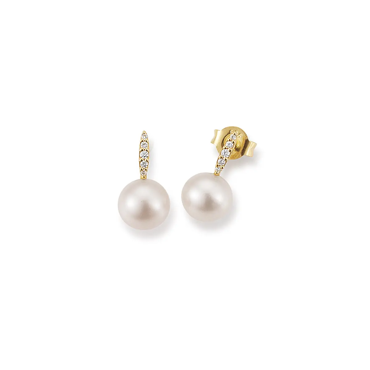 Geel gouden oorstekers met parel 7 mm en diamanten 0.06 caraat 