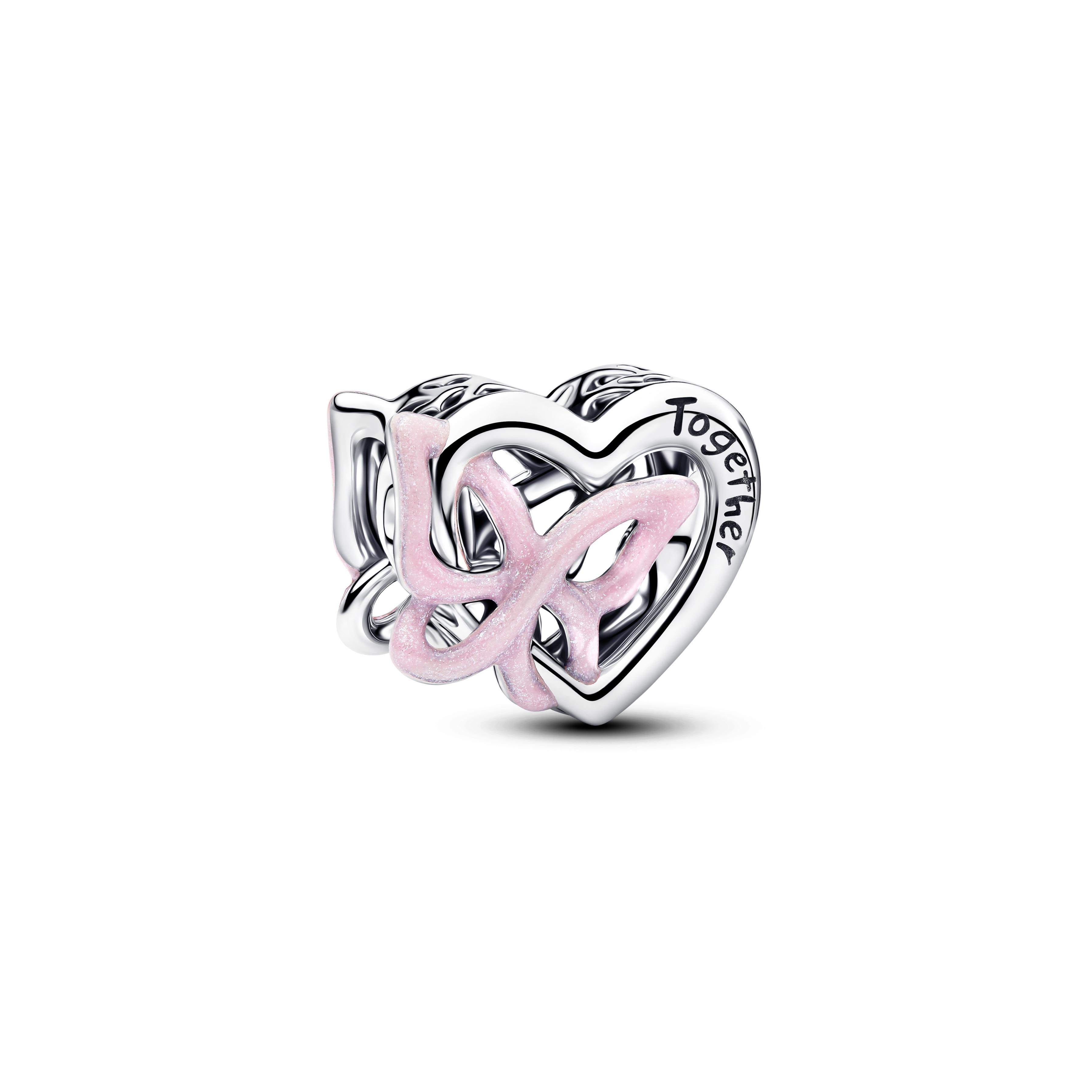 Pandora - Zilveren hart bedel met roze emaille vlinder - 794475C01