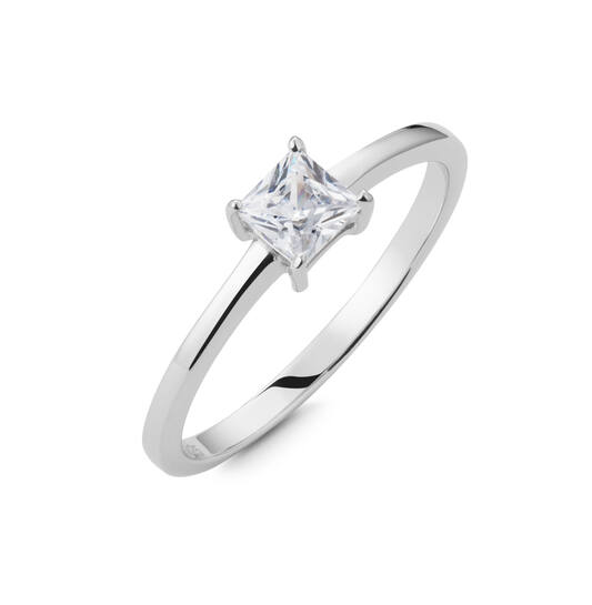 Zilver Gerhodineerde Ring met Zirkonia 4-poot Chaton
