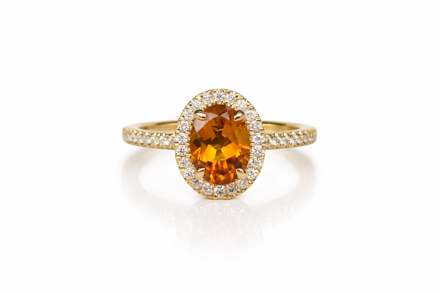 Ring goud 18kt met diamanten en citrien